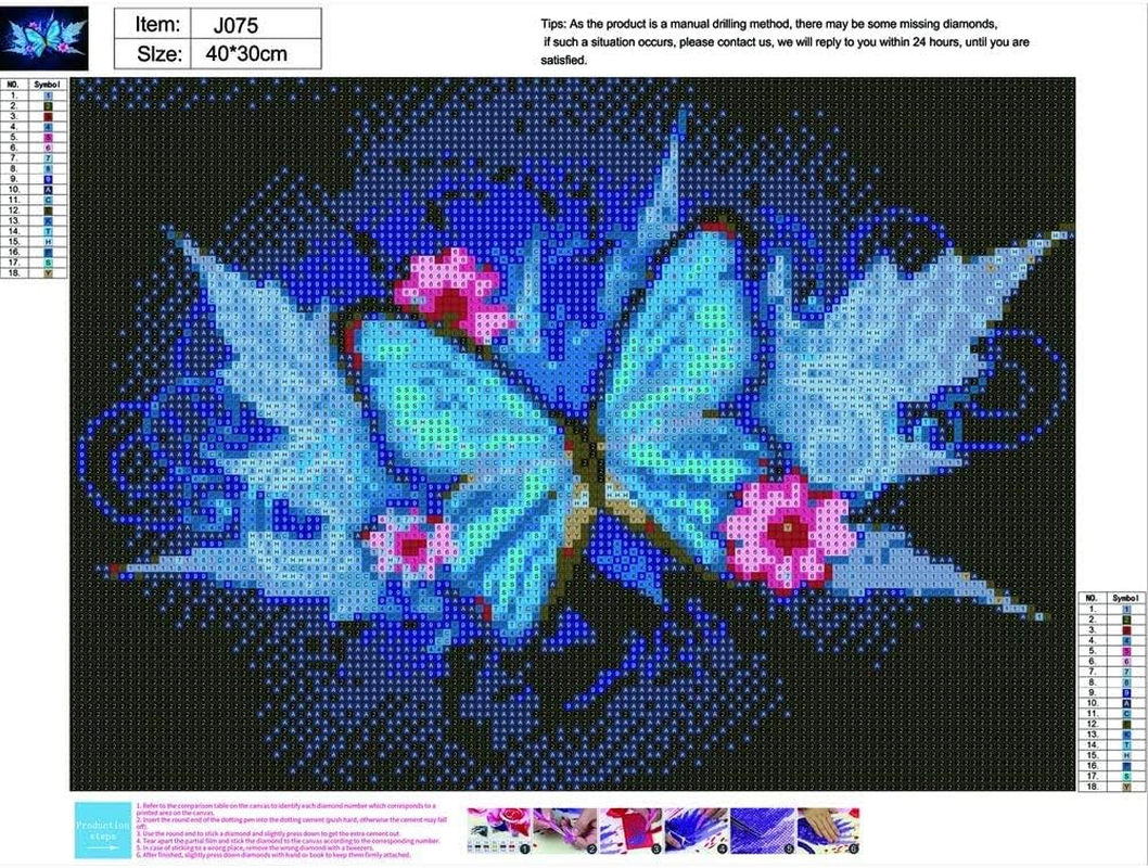 DIY 5D Diamond Painting by Number Kit, Full Drill round Crystal Rhinestone Embroidery Cross Stitch Home Wall D&eacute;cor Art Craft Canvas,Butterfly,15.75 X 11.81 Inch image number 6