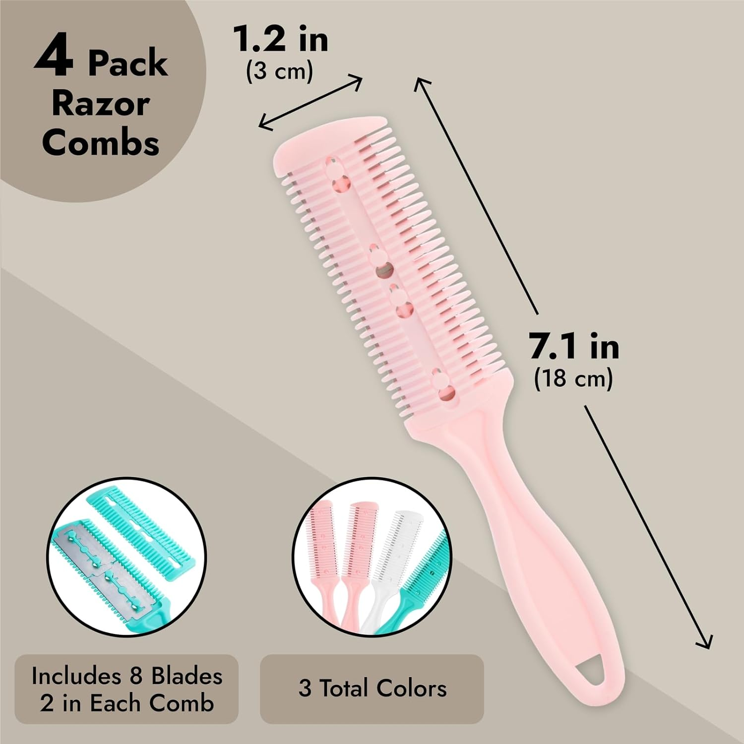Glamlily 4 Pack Hair Thinning Comb Set, Razor Combs for Women (Assorted Colors, 7.1X1.2 Inches) - Split Ends Hair Trimmer image number 6