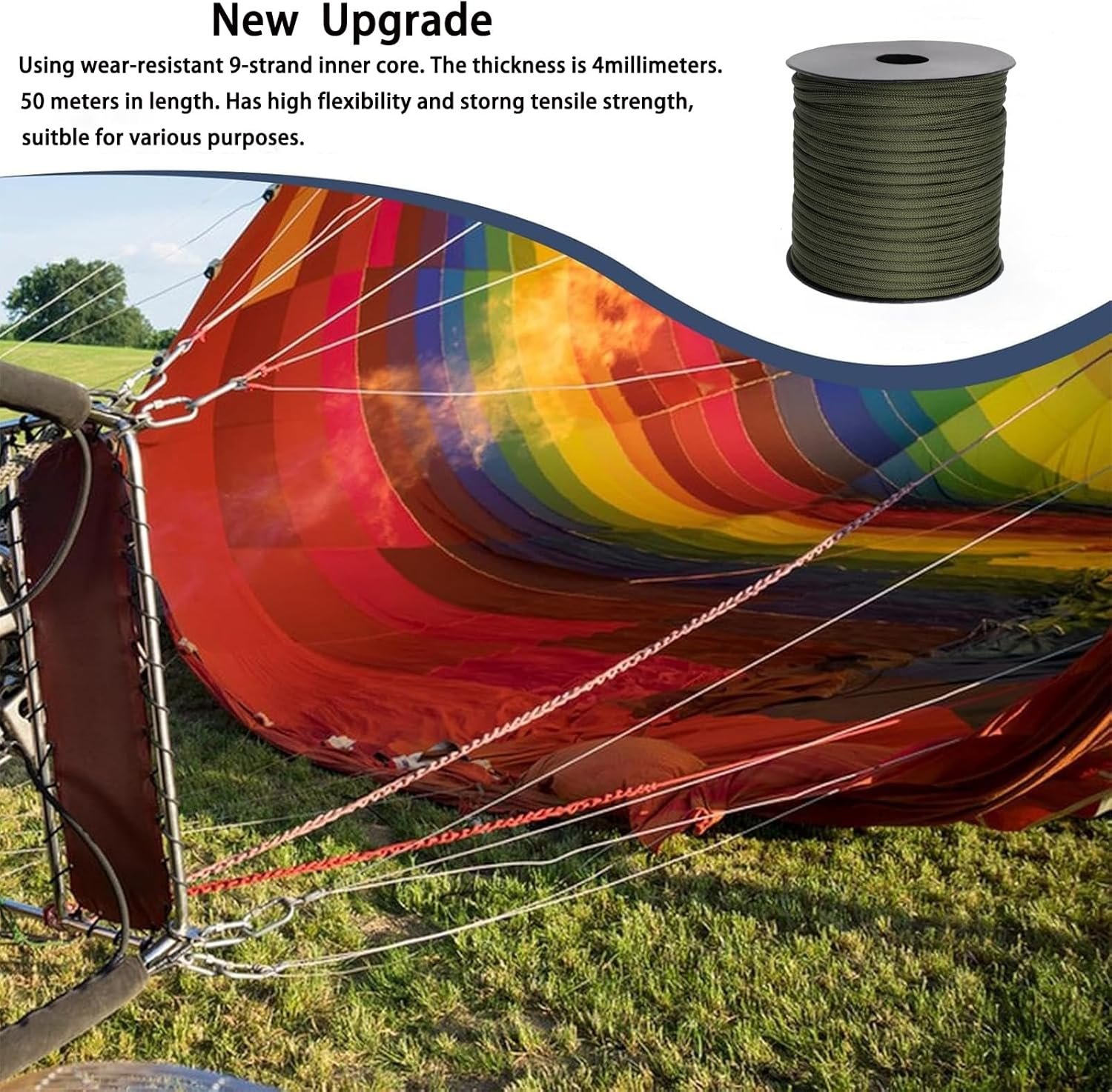 50M Military Paracord 9 Strand Core 4Mm Tactical Paracord Cord Heavey Duty Paracord Rope Type III Paracord Camping Accessories DIY Weaving Rope Outdoor Survial Equipment (Army Green, 50M) image number 2