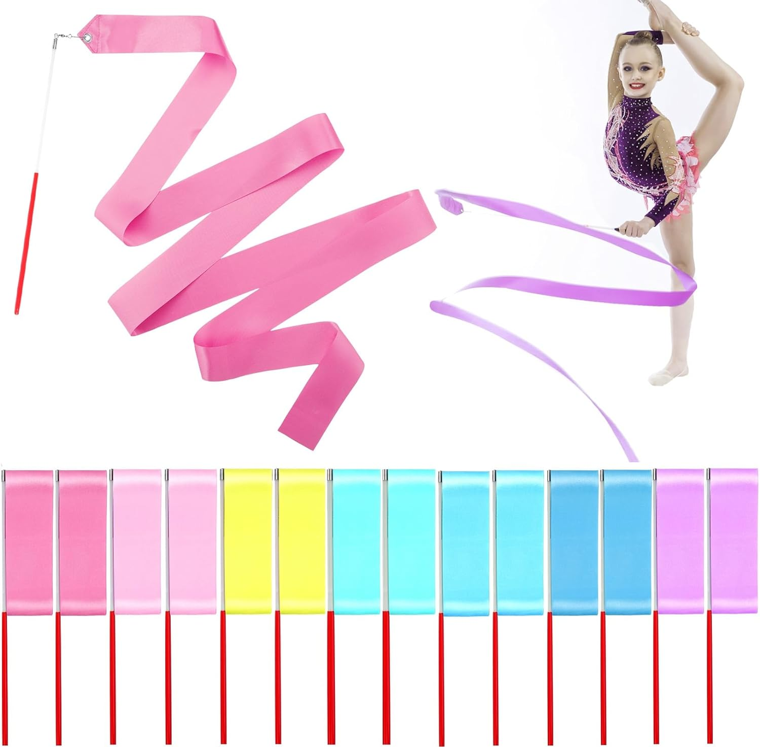 Niceup 14 PCS Dance Ribbons for Unicorn Rainbow Party Favors Decoration, Pastel Rainbow Ribbon Streamer Dancer Wands for Kids Ballet Gymnastics Birthday Party Goodie Bag Fillers image number 4