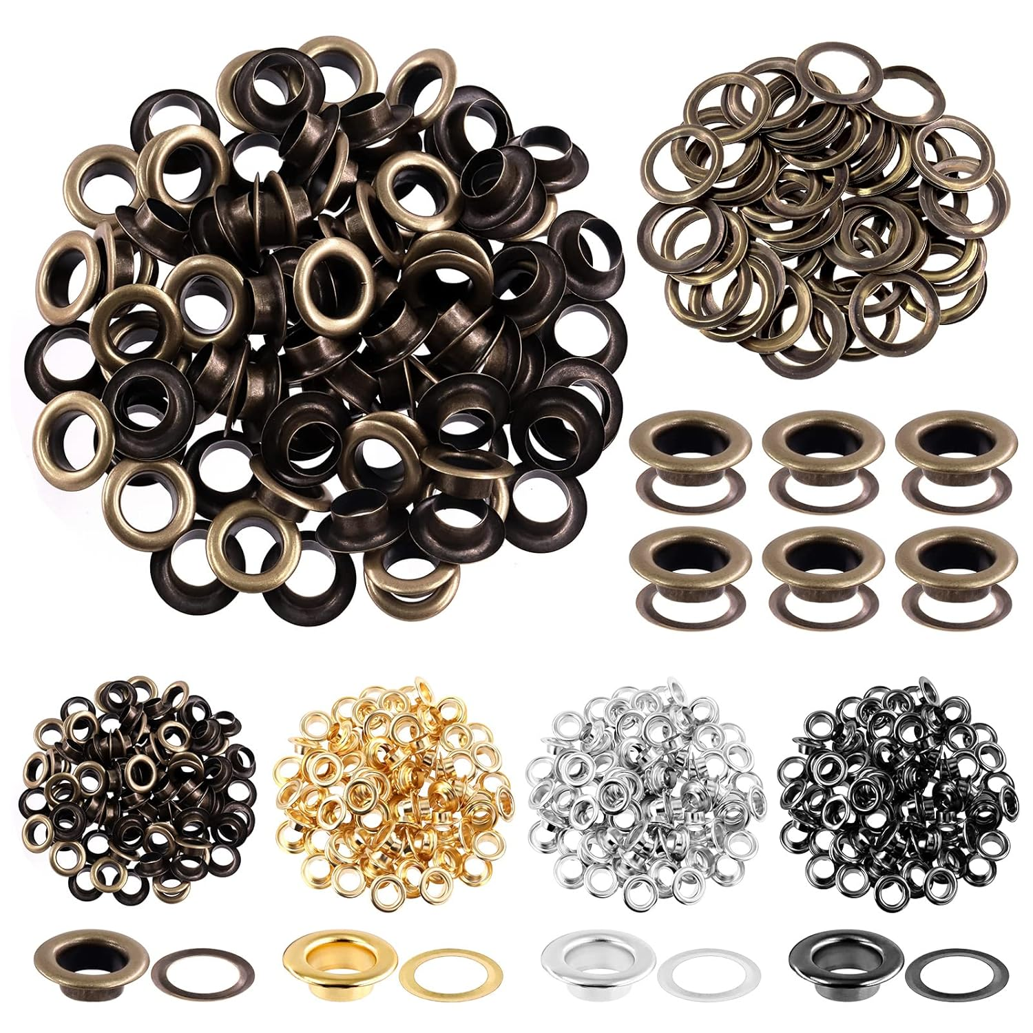 Glarks 102Pcs 12MM Thickened Grommets Eyelets with Tool Sets, 40Pcs 4 Colors Grommets Eyelets with Washers and 4Pcs Installation Tools for Fabric, Canvas, Curtain, Clothing, Leather Repair