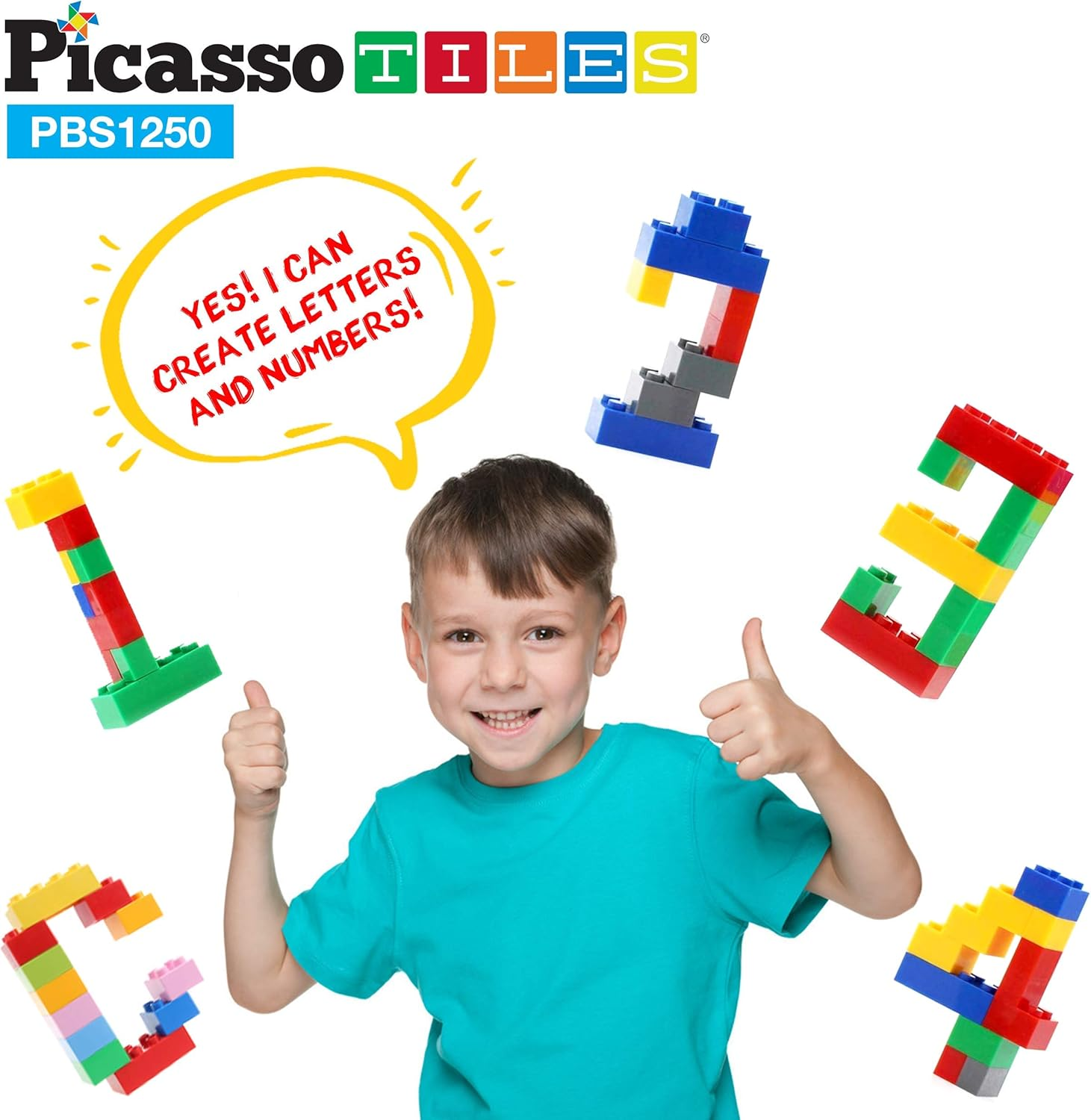 Picassotiles 1250 Piece STEM Creative Imaginative Color Vibrant Sensory Toy Mix & Match Brick Building Blocks Kit 11 6 Unique Shape Construction Block Playset Kids Boys & Girls Age 3+ image number 3