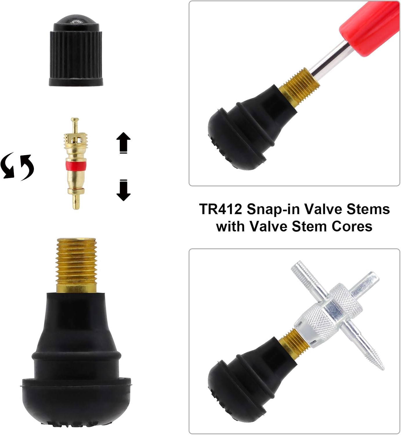 Valve Core Tool Set with 20Pcs Valve Cores 10Pcs Tire Valve Caps 5-Way Valve Tool Dual Single Head Valve Core Remover Tire Repair Tool 6 - Tire Valve Tool 33Pcs image number 5