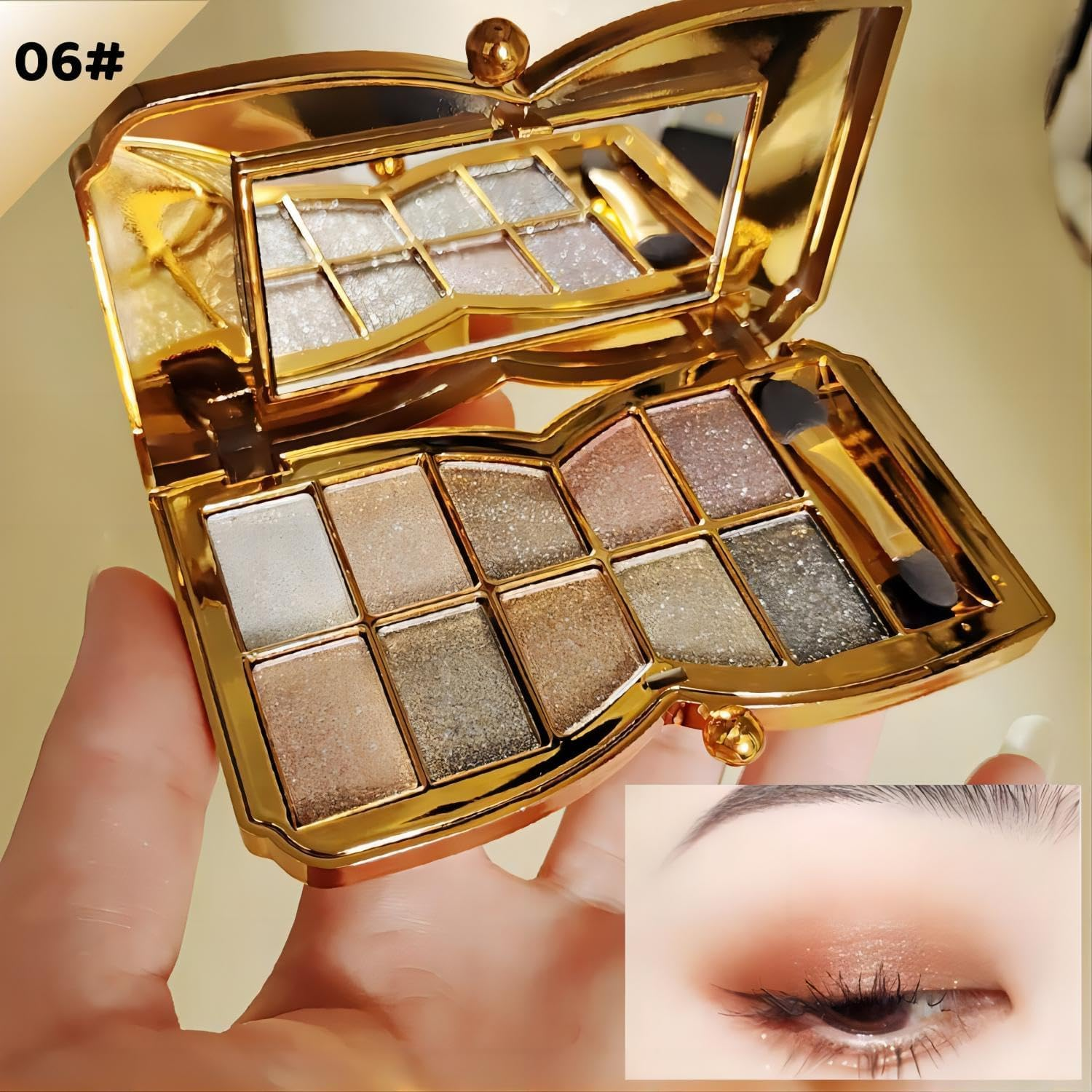10 Colors Glitter Eyeshadow Palette, Fine Pressed Shimmer Eye Shadow Powder Pallet, Diamond Bright Makeup Set for Women (#6) image number 2