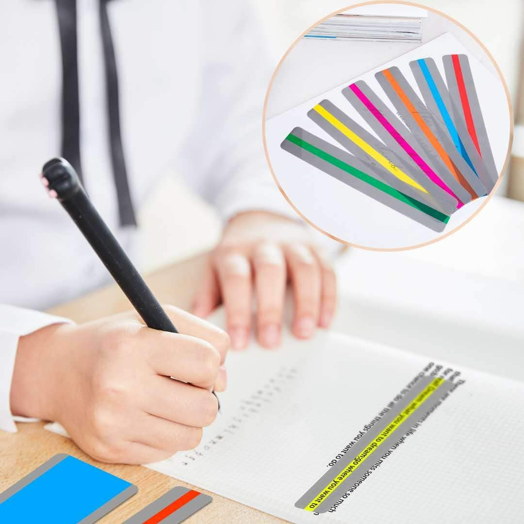 Dyslexia Tools for Kids, 12 Pieces Guided Reading Strips Highlight Strips Colored Overlay Highlighter Bookmarks Tracking Rulers Helps with Reduce Visual Stress Children Assistant（2 Sizes,6 Colors） image number 6