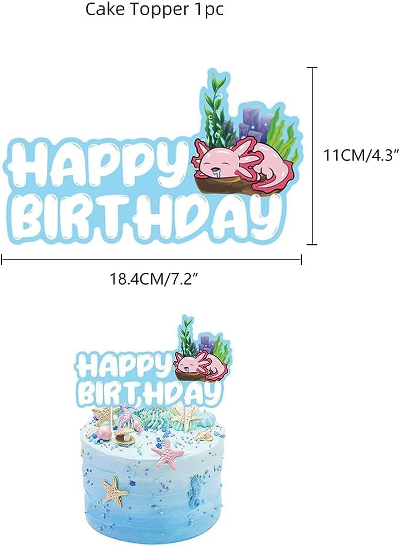 Cute Axolotl Birthday Party Supplies, Including Cake Caps, Cupcake Caps, Flags, Latex Balloons,It Is Very Suitable for Cute Axolotl Themed Birthday Party Supplies. image number 3