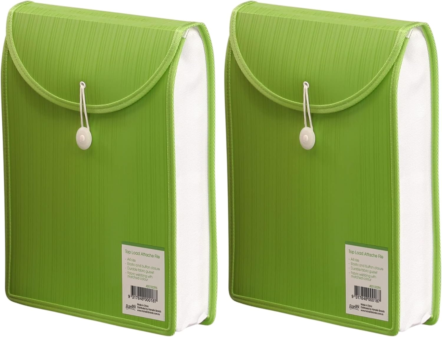 Bantex, A4 Top Load Attache File, Store up to 500 Sheets, Elastic and Button Closure, Geen image number 3