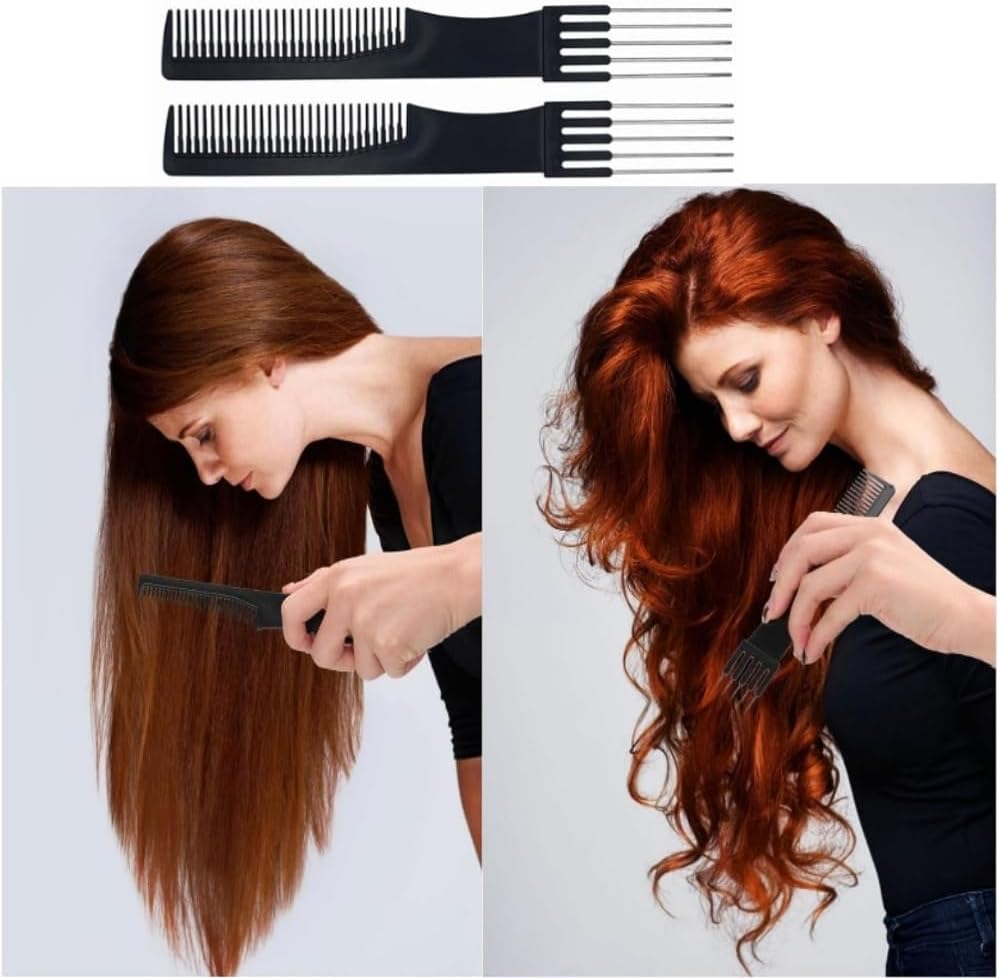 Carbon Lift Teasing Combs with Metal Prong,4Pcs Hair Styling Comb Lift Teasing Comb Salon Teasing Back Combs with Stainless Steel Lift,Carbon Lift Teasing Combs with Metal Prong(Black) image number 2
