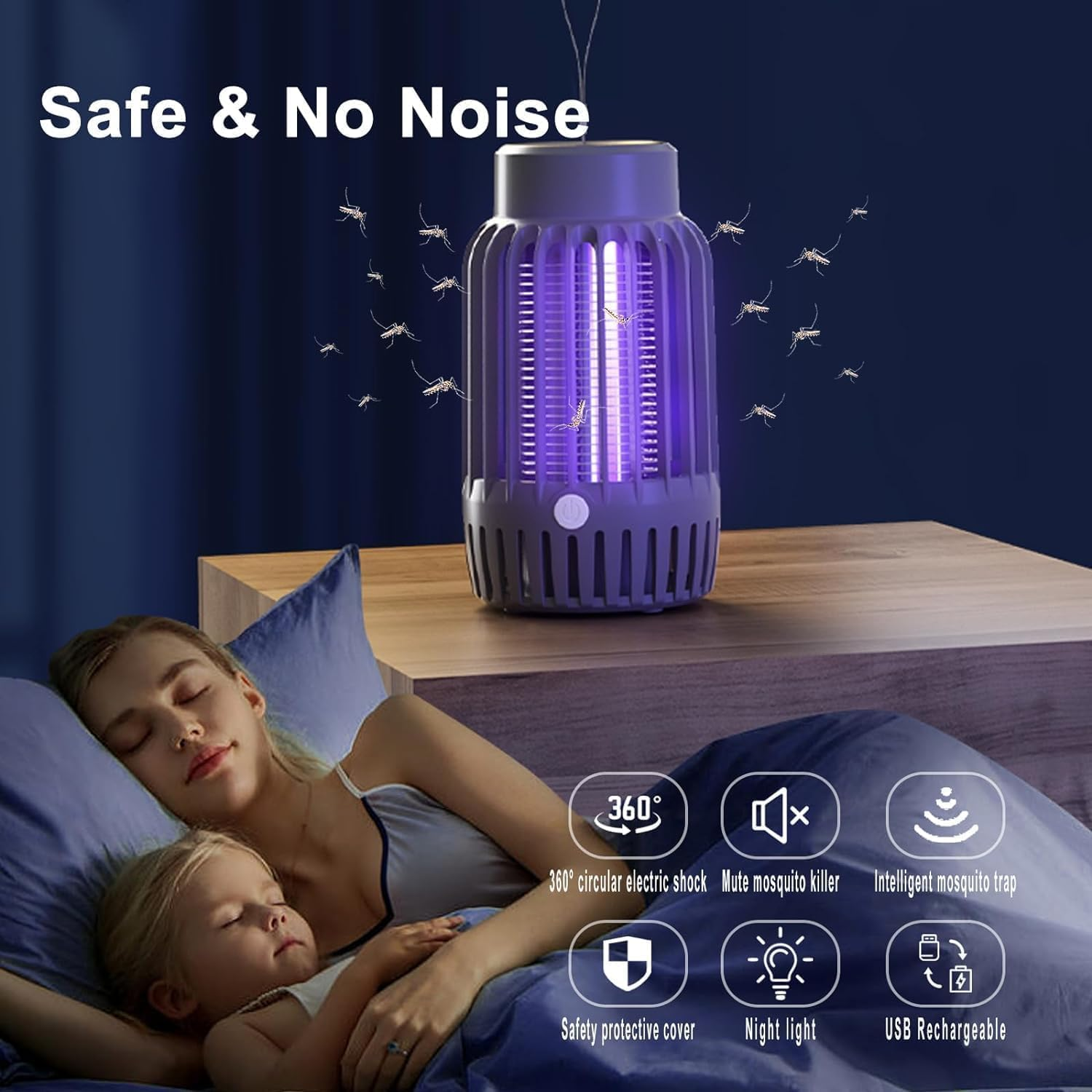 Mosquito Killer Lamp, Bug Zapper Insect Killer Fly Repellent Electric with Night Light, Powerful Mosquito Repellent Pest Control Traps for Indoor and Outdoor image number 6
