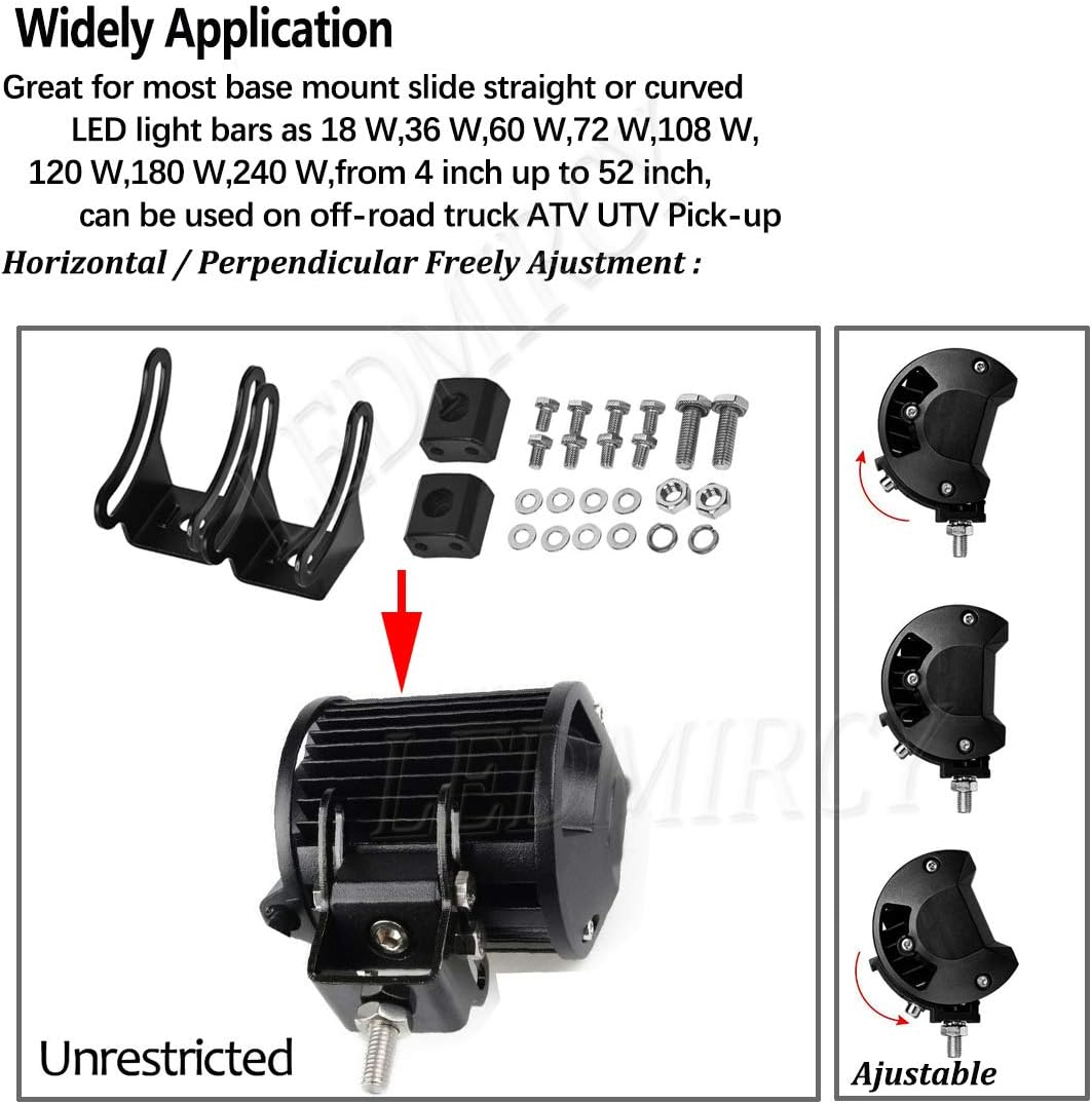 Base Mounting Bracket LED Light Bar Slide Mounting Bracket 2PCS Universal Adjustable Side Bracket Kit Holder for Most Straight or Curved Light Bars Pods Work Lights Fog Lights (Pack of 2) image number 4