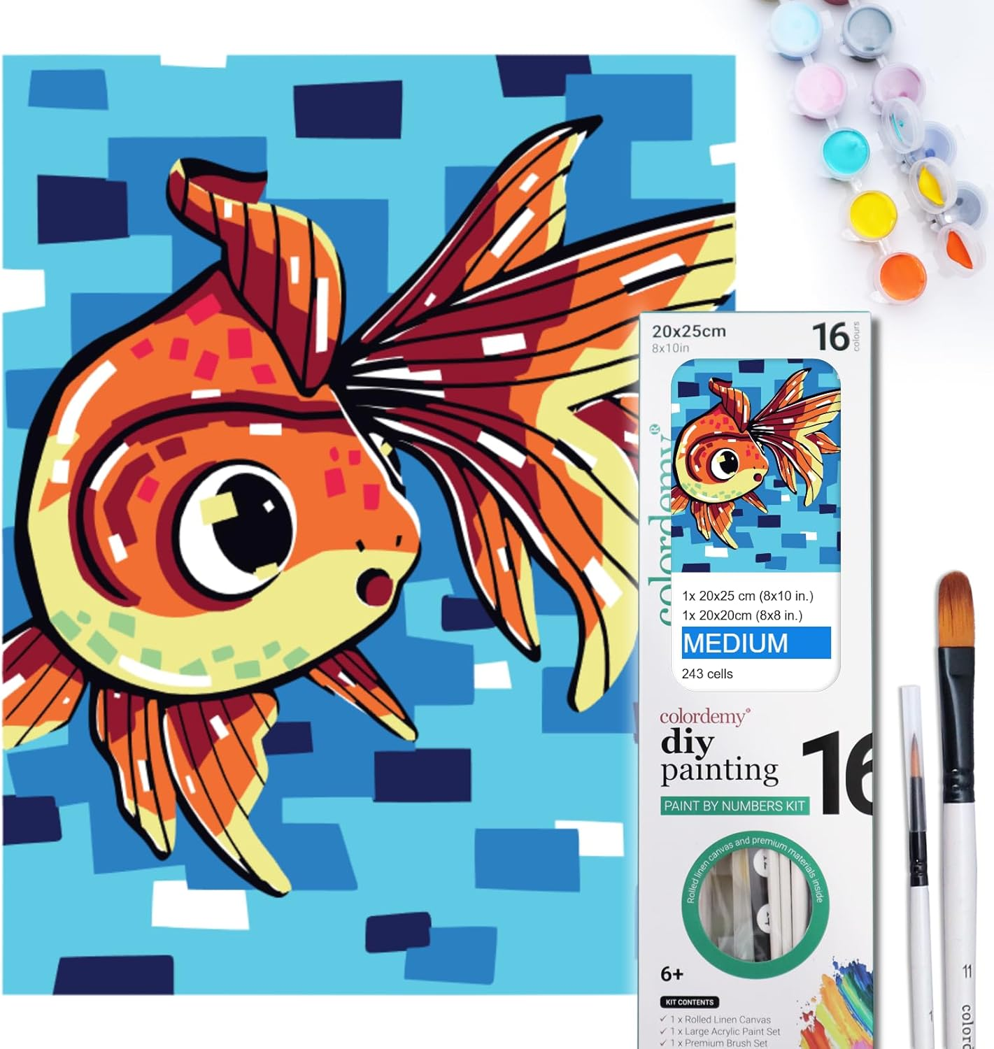 COLORDEMY 2-In-1 Paint by Numbers Kit - Rolled Canvases (20X25Cm & 20X20Cm), 16 Colours, Brushes & Paints Included - Fun for Adults & Kids, Perfect for Parties or Group Painting (Giraffe Design)