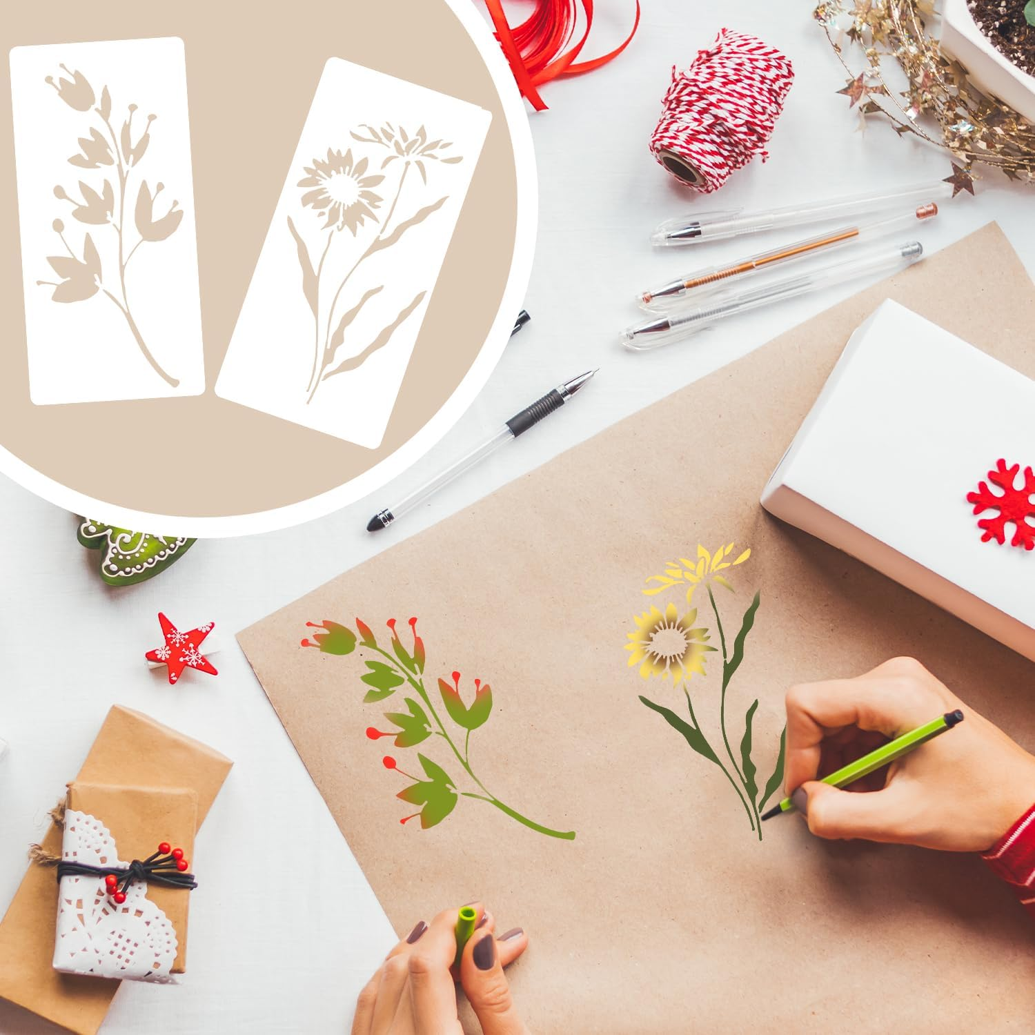 24Pcs Wildflower Stencils for Painting, Flower Leaf Stencils Reusable Floral Drawing Templates Crafts Stencils for Canvas Wood Craft Wall Art Decoration image number 2