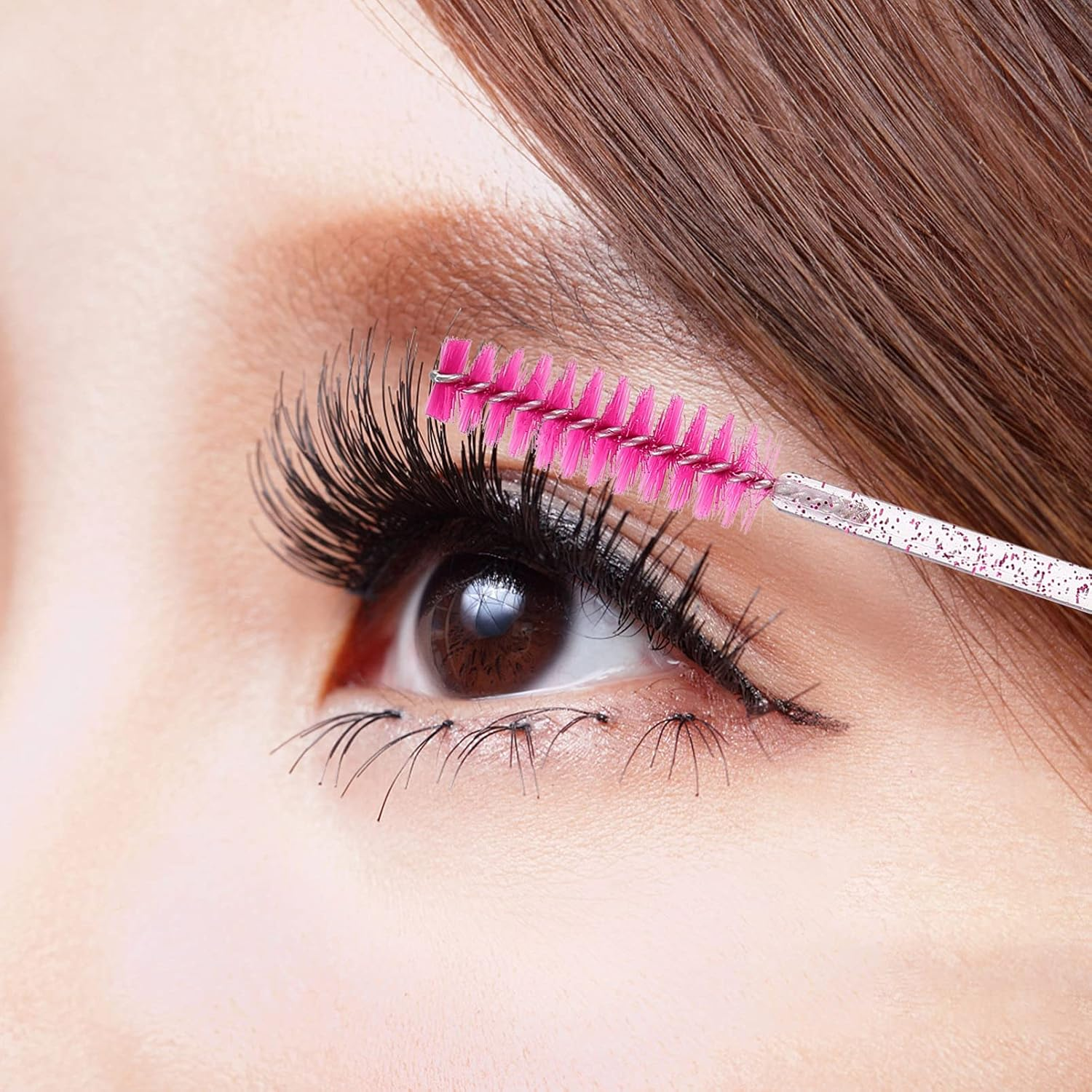 4Pcs Tube Mascara Brush Lash Brow Comb Mini Mascara Makeup Makeup Gadgets DIY Lash Wand Tubes Eye Extension Tool Empty Bottle Rosy Acrylic image number 3