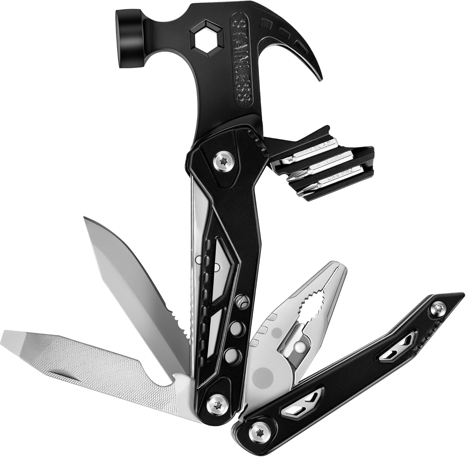15 in 1 Multitool Claw Hammer Camping Accessories Gifts for Men Stocking Stuffers Multi Tool with Screwdrivers, Pliers, Pincers, All in One Cool Gadgets for Survival Camping Hiking Outdoor image number 1
