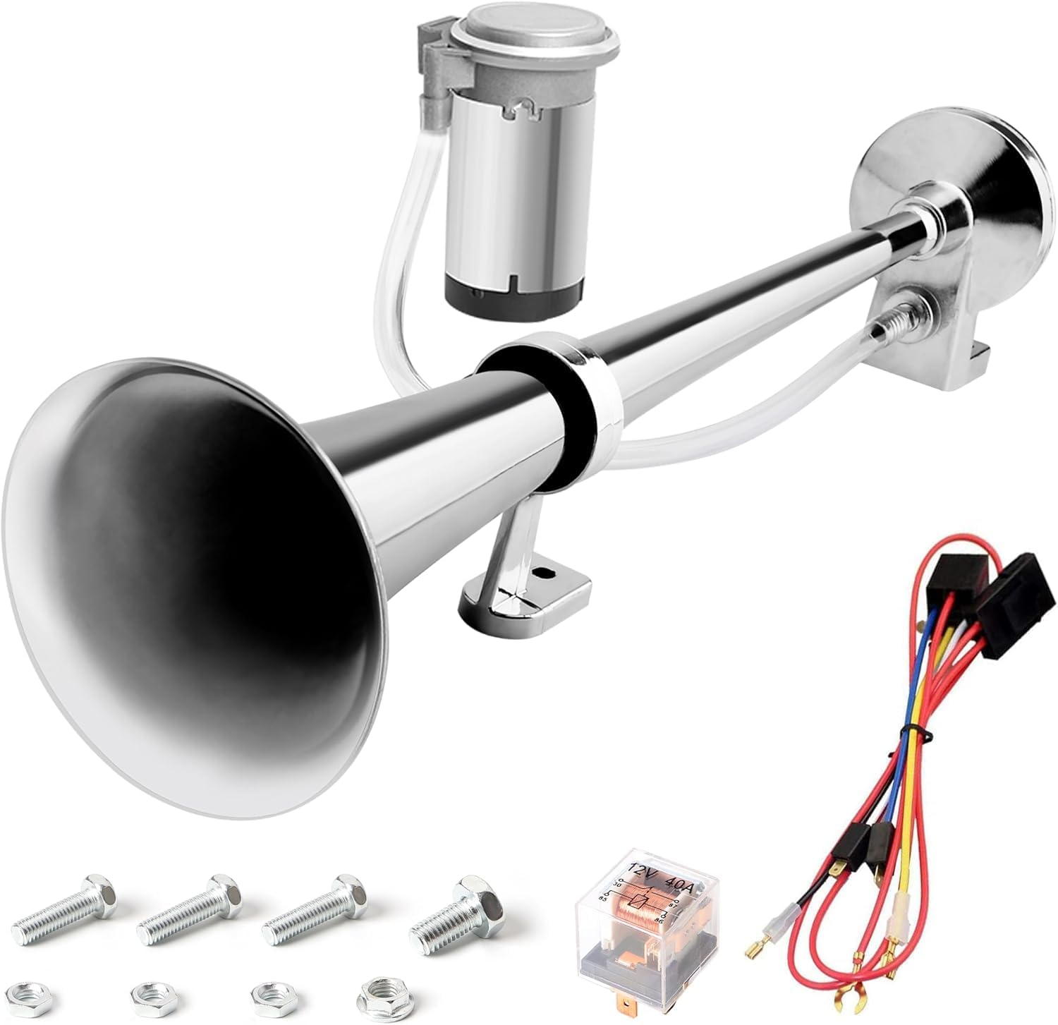 12V Air Horn Kit, Super Loud Train Horn for Truck, Air Horn Dual Truck Horn with Compressor for 12V Vehicles Trucks Pickup (Single Sliver) image number 1