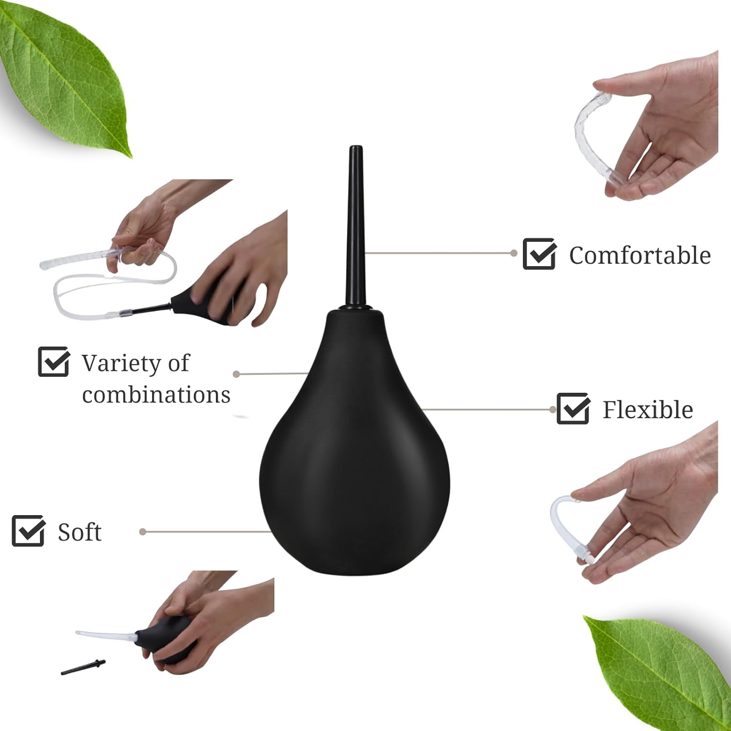 Enema Bulb Kit ， Douche for Men Women Beginners， with 19.7In Hose+4 Nozzles (Black) - Blackone image number 2