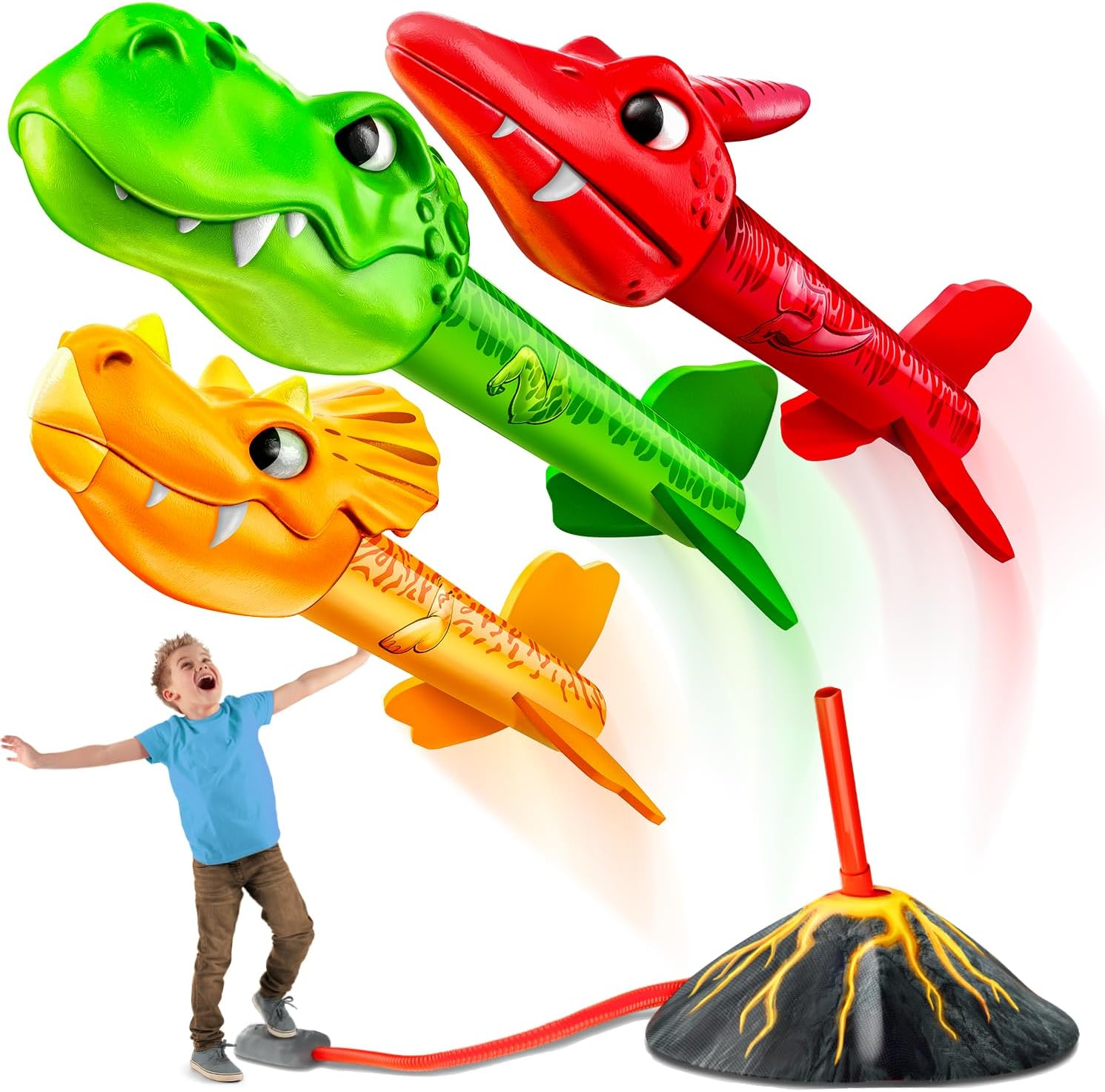 MINDSPROUT Rocket Launcher for Kids - Dino Blasters - Launch up to 100 Ft. Best Birthday Gift, for Boys & Girls Age 3 4 5 6 7 Years Old - Outdoor Toys, Family Fun, Dinosaur Toy image number 1