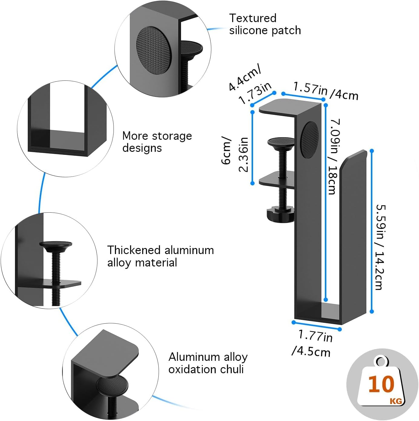 Adjustable Desk Side Laptop Mount, XICEN No Drill Desk Side Storage Organizer, Metal Hanging Notebooks Desk Holder Punch-Free Clamp on for Macbook Pro, Documents with Anti-Scratch Silicone (Black-B) image number 2