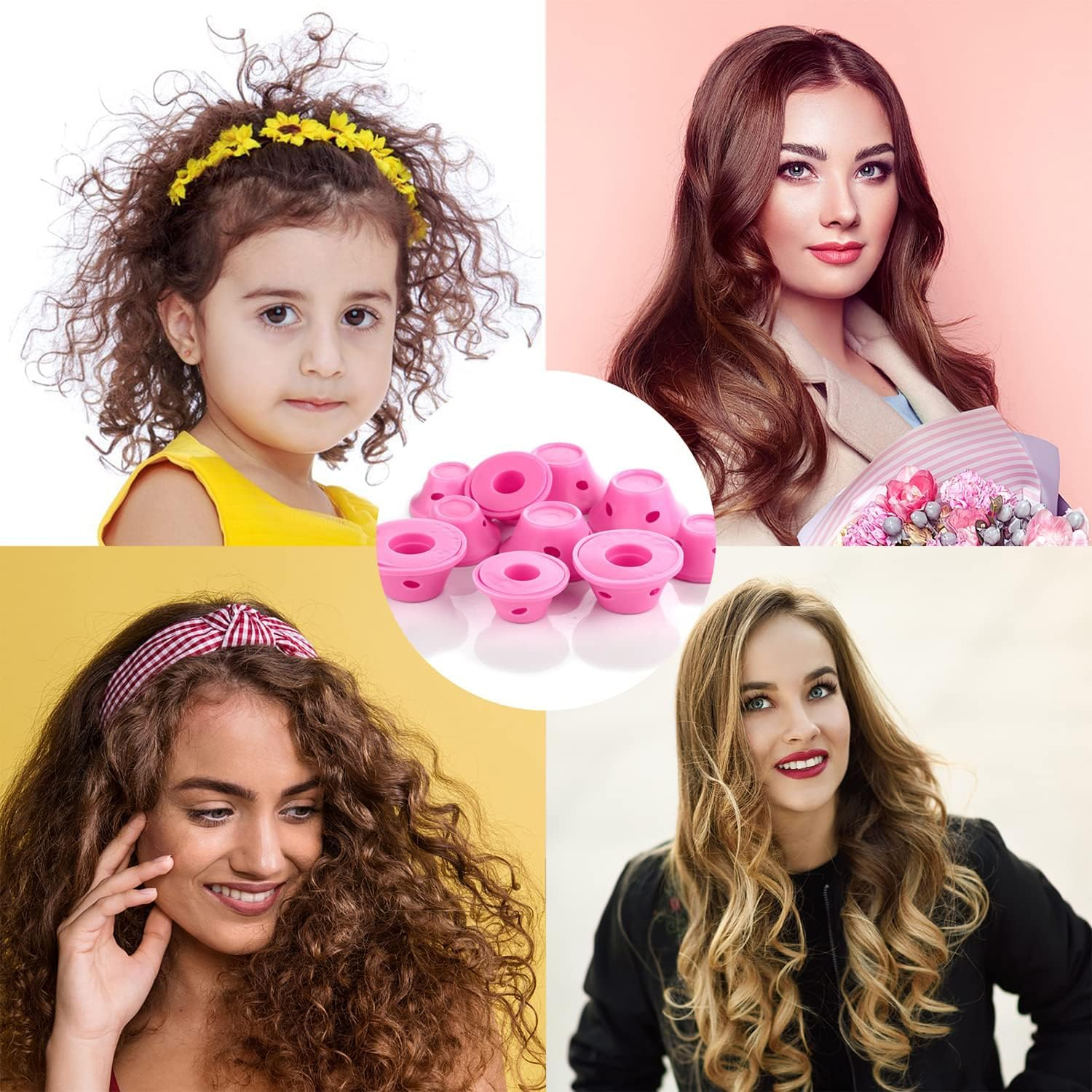 Heatless Hair Curlers Set: 40 Pieces Including Large and Small Soft Overnight Rollers for Women and Kids (Pink)