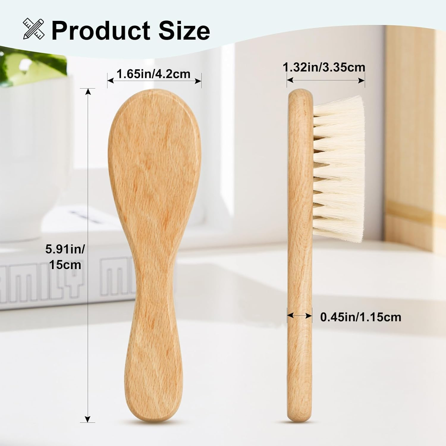 Baby Hair Brush, Goat Bristles Brush and Baby Cradle Cap Brush Set for Cradle Cap Wood Bristle Brush for Newborns and Toddlers (2 Piece) - Rose Red Baby Silicone Brush image number 3