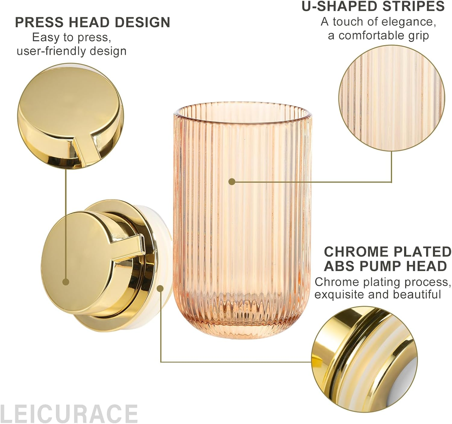 Glass Foaming Hand Soap Dispenser Foaming Soap Dispenser for Bathroom Decor Soap Dispenser with Pump（Foam Type/Gold） A030-002-AU image number 2