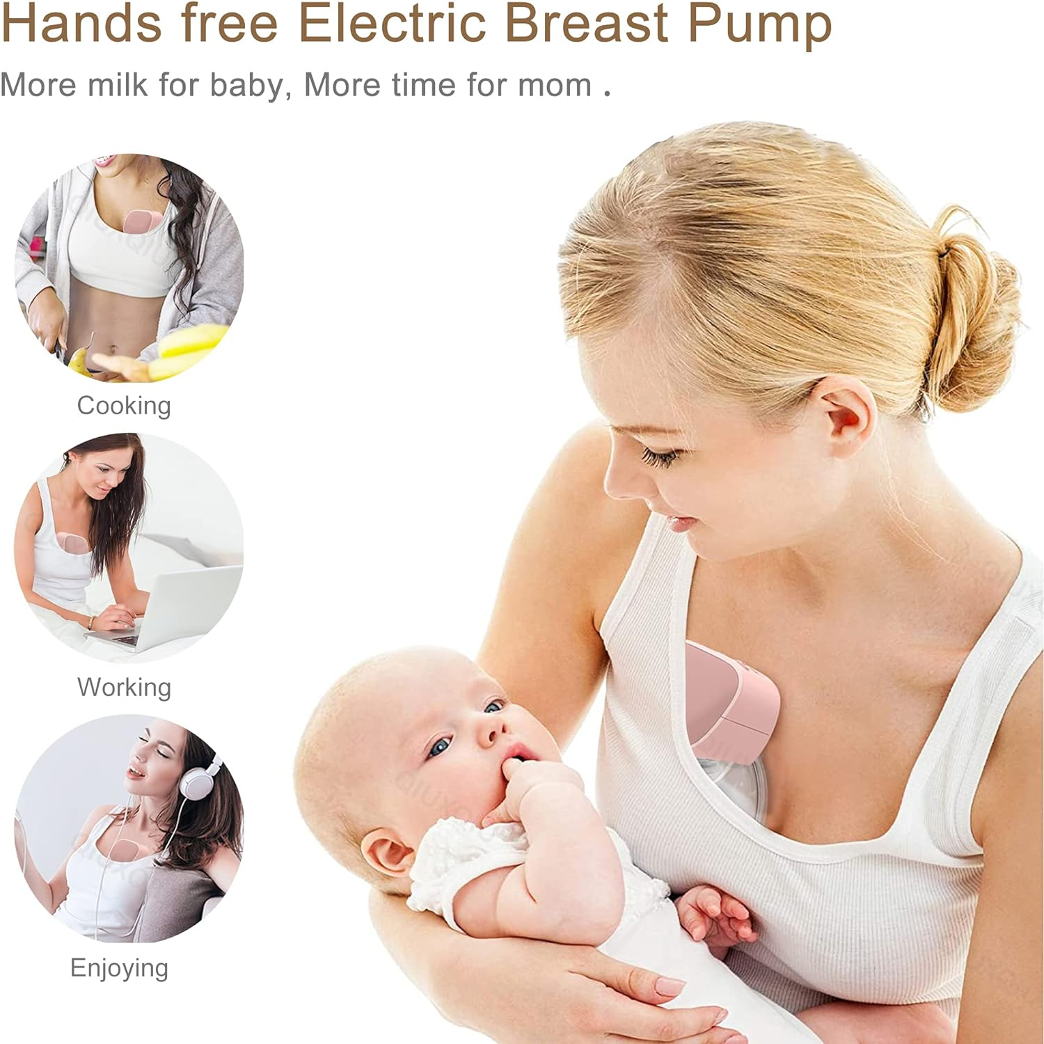 QIUXQIU Wearable Breast Pumps Electric Hands-Free Breast Milk Extractor Portable Spill-Proof Ultra-Quiet Pain Free Breastpump with 2 Mode & 5 Levels USB Rechargeable Battery Breast Milk Pump (Pink)