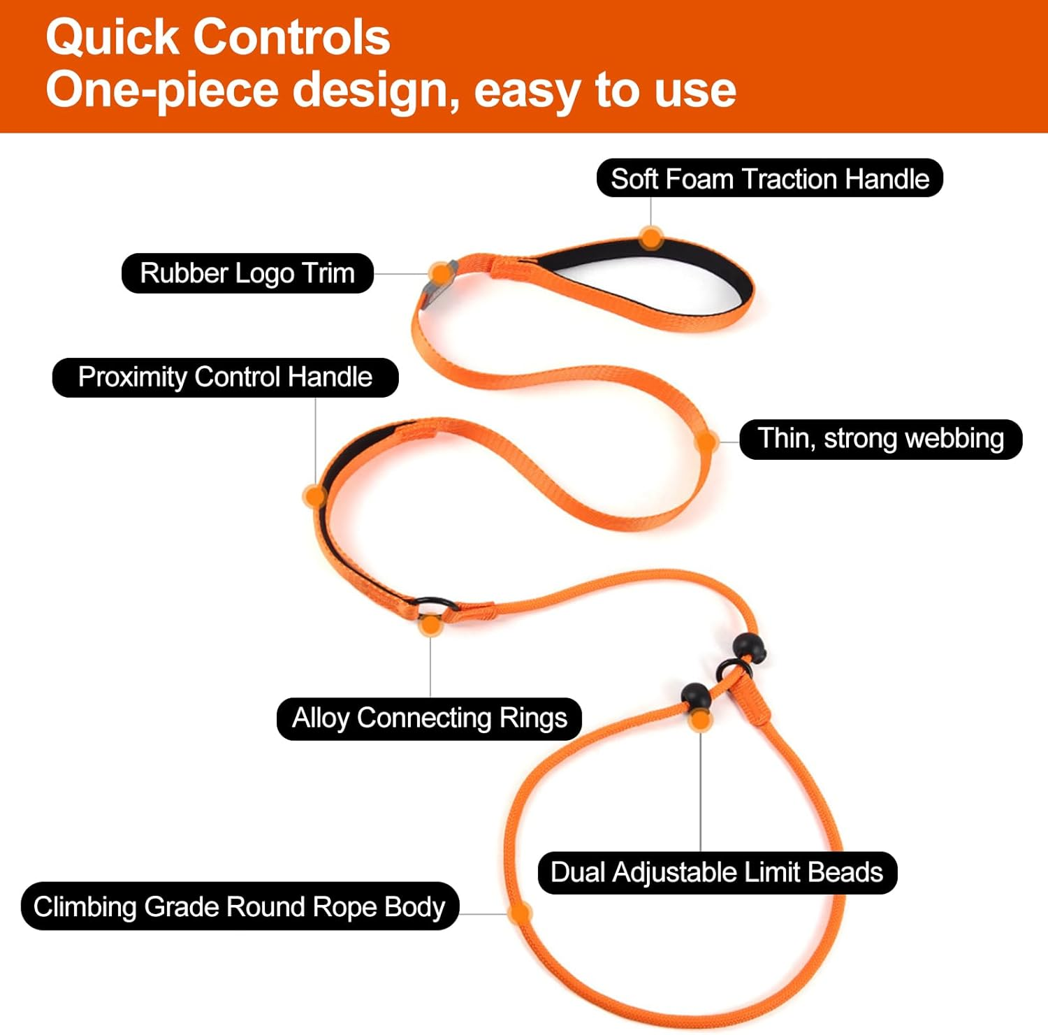 Dog Leash Slip Dog Leash Adjustable Slip Lead One-Piece Adjustable Dog Training Leash No Pull Training Lead Leashes and Collar P-Leash Pet Leash for Medium and Large Dog Orange