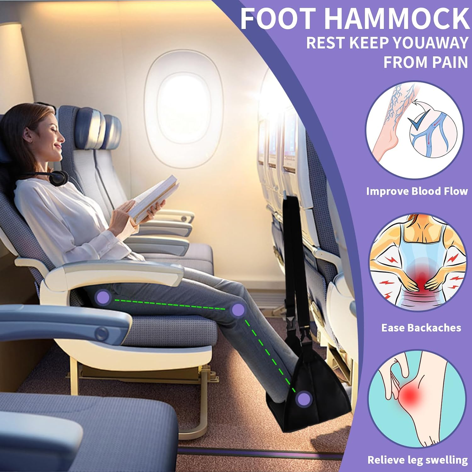 Foot Rest for Plane with No Feet Clashing, Portable Base Designed Foot Hammock, Travel Essentials Carry-On Adjustable Height Footrest Travel Accessories image number 4