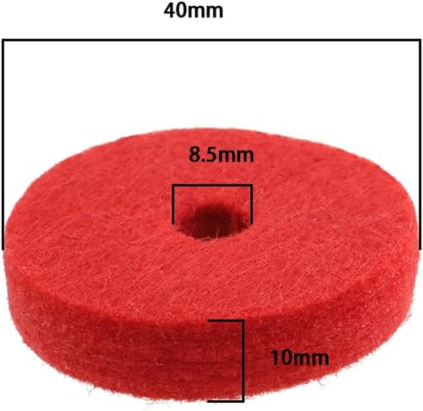 12Pcs Wool Cymbal Felts 40Mm Jazz Drum Felt Pads Red round Soft Felt Washers Cymbal Stand Replacement Felt Pads for Drum Set Thickness 10Mm image number 2