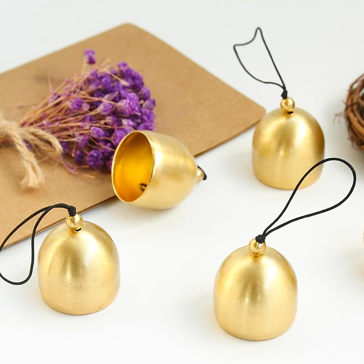 Mrmrkura 4Pcs Hanging Bells, Small Decorative Bells Jingle Bells for Christmas Wind Chimes Fengshui Bell for Good Luck Wealth Home Pendant for Home Garden Decor
