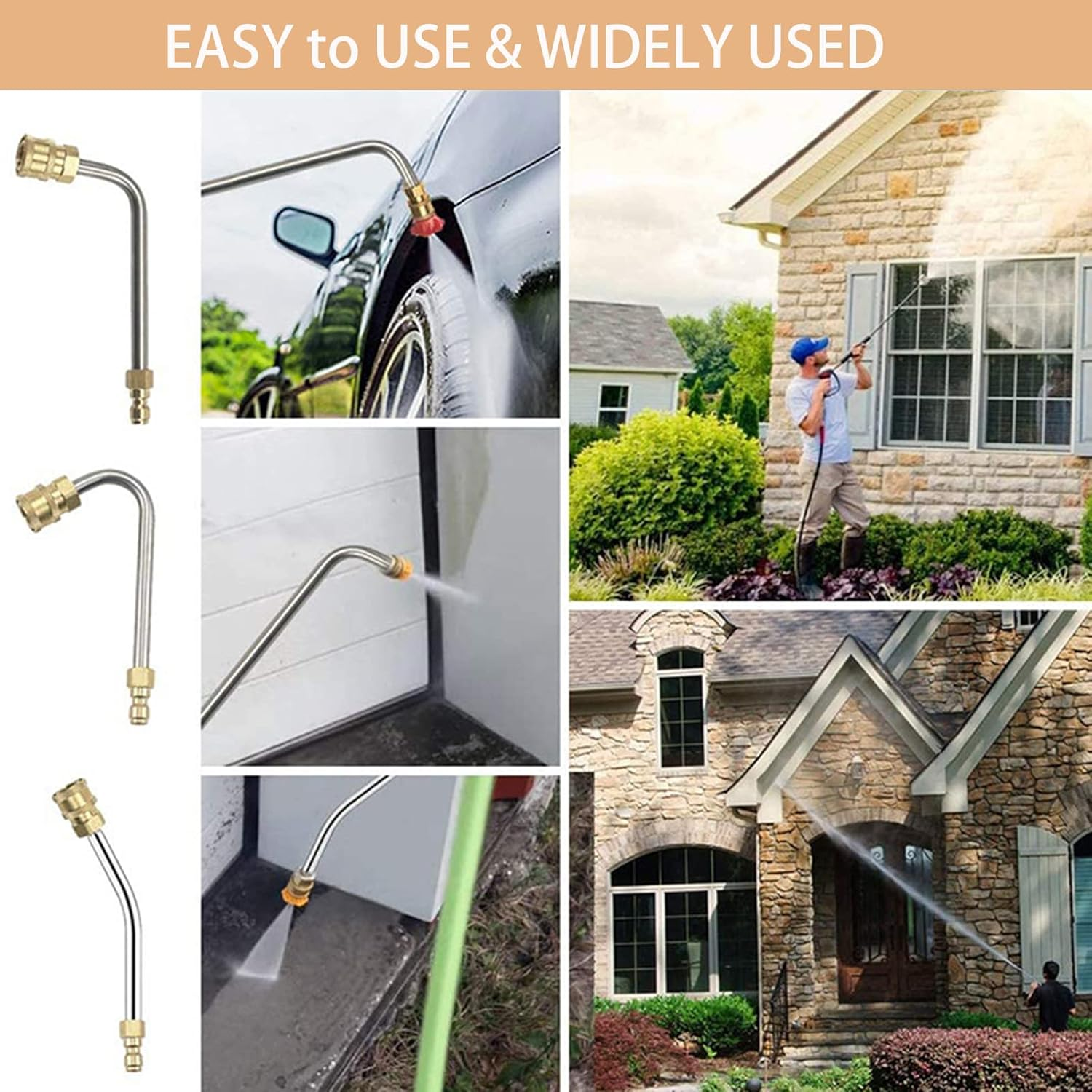 Youxmoto Pressure Washer Extension Wand Set, 4000 PSI Upgrade Power Washer Lance with 6 Spray Nozzles, 30&deg;, 90&deg;, 120&deg; Curved Rod, 97 Inch, 1/4&ldquo; Quick Connect image number 4