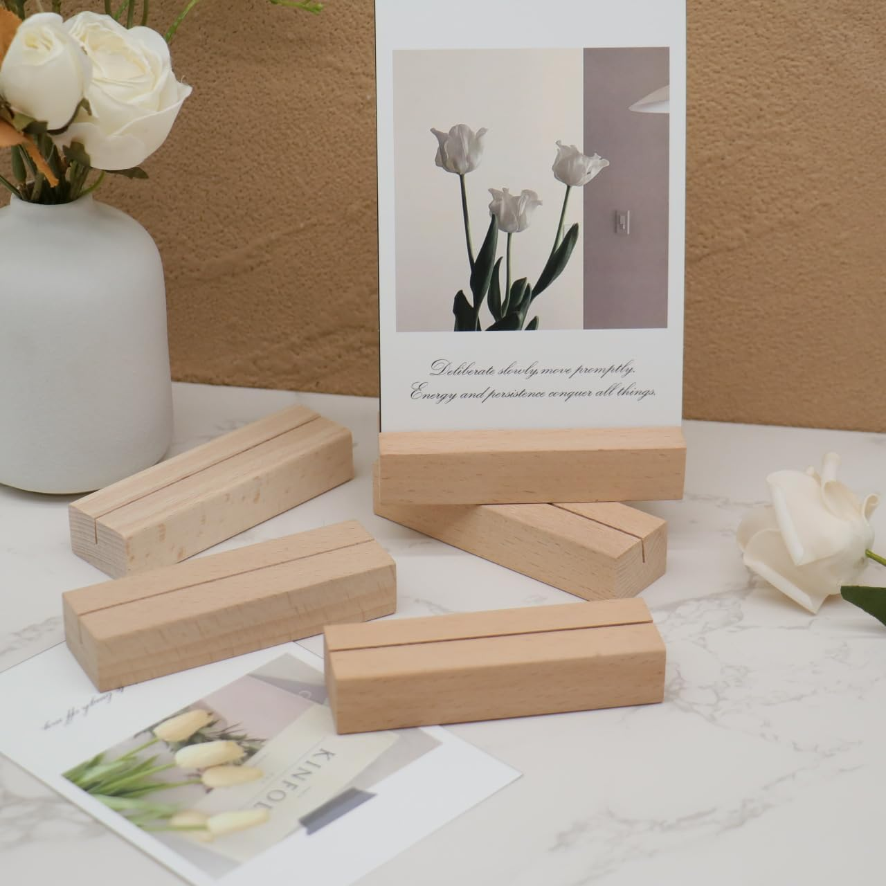 20 PCS Solid Wood Stand ,Small Card Holder for Place Card Holders, Photo Stand, Wedding Wooden Table Number Holder, Elegant and Stylish Wood Block Card Stand ,2.7Inch Long, 0.9Inch Wide and 0.7Inch High image number 1