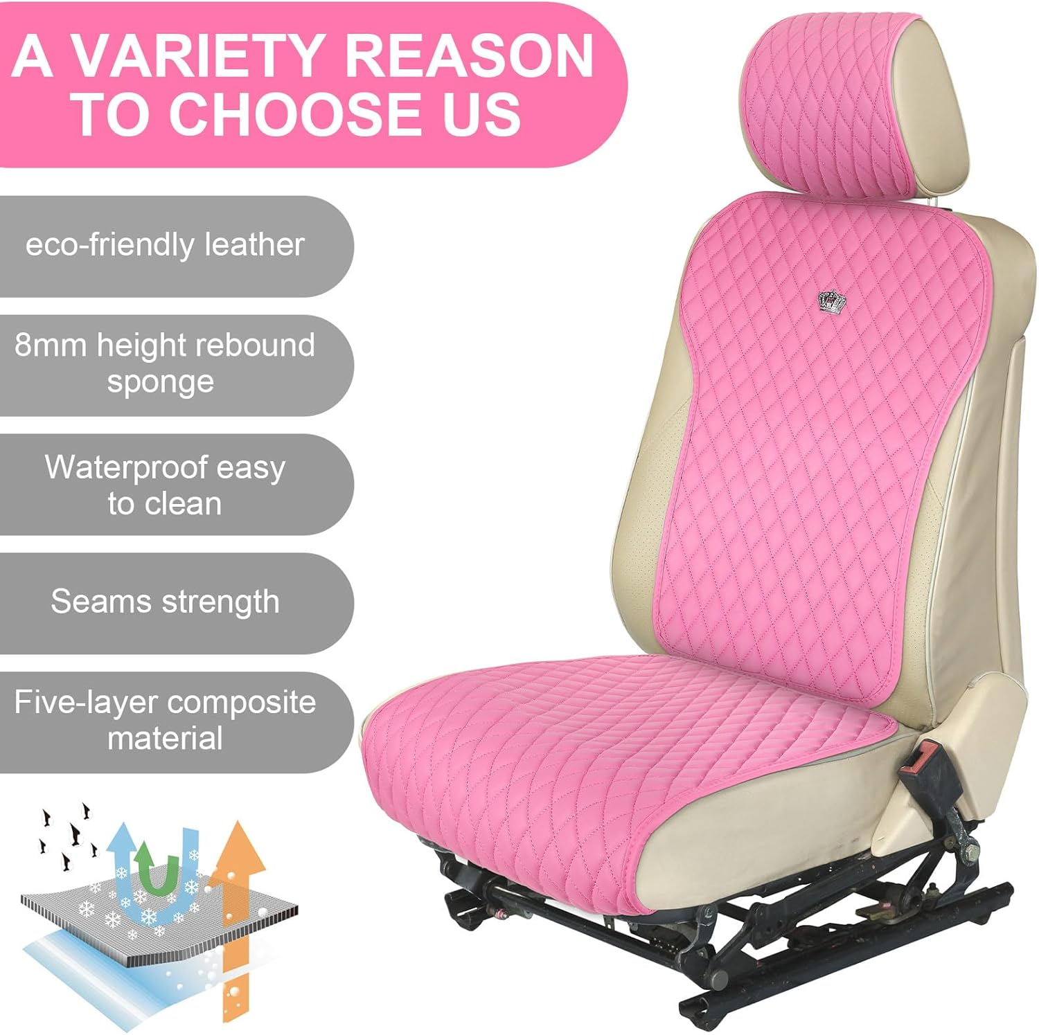Nuenen 15 Pcs Pink Car Accessories Set Leather Car Seat Covers Full Set Car Accessories Steering Wheel Covers Seat Belt Covers Center Console Pad Bling Rear View Mirror Hanging Accessory(Pink) image number 3