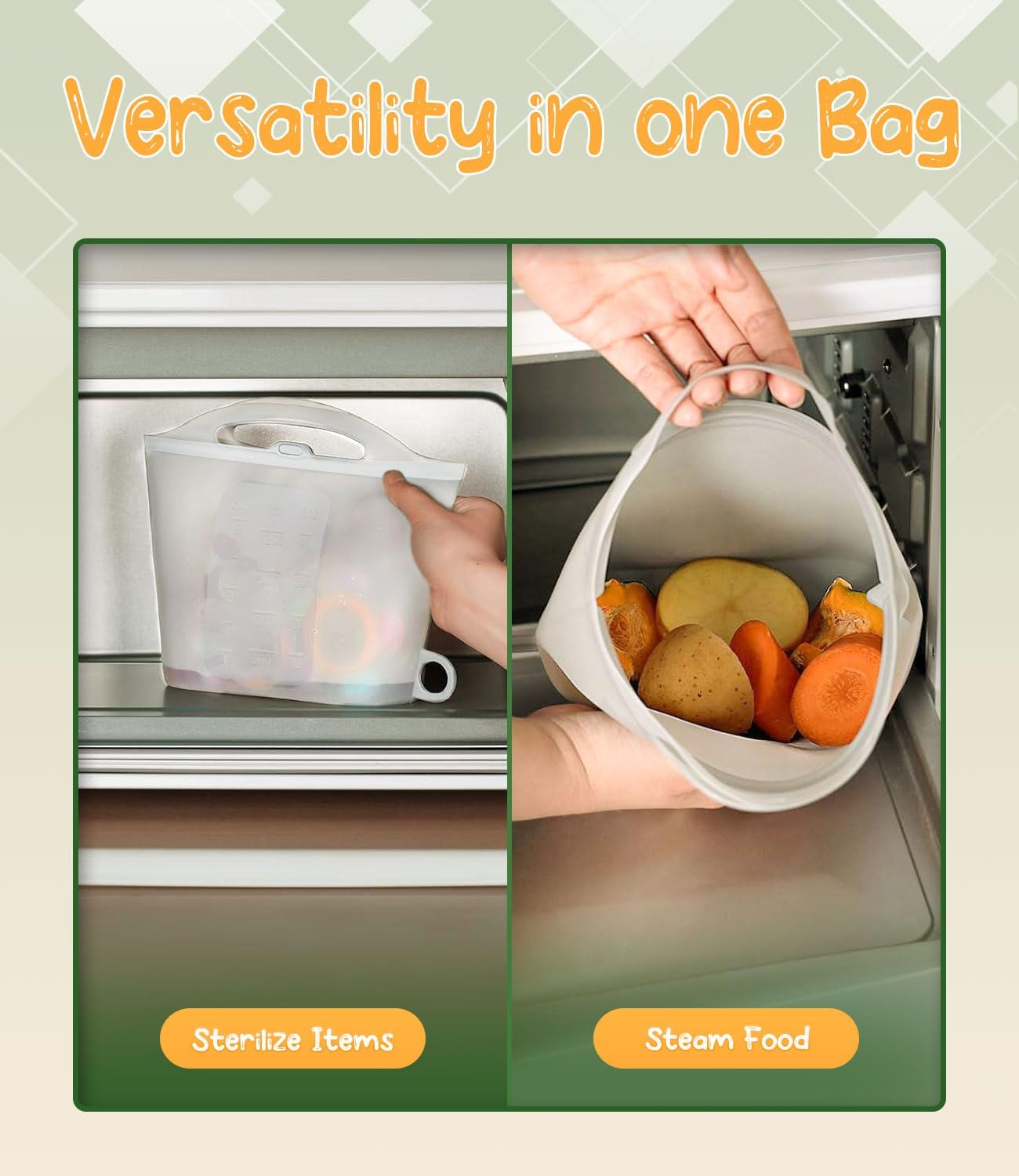 Silicone Microwave Steriliser Bag - 1200Ml Microwave Steam Sterilizer Bags for Baby Bottles, Breast Pump Parts & Other Toddler Accessories, Reusable Sterilizing Bag for Home and Travel image number 3