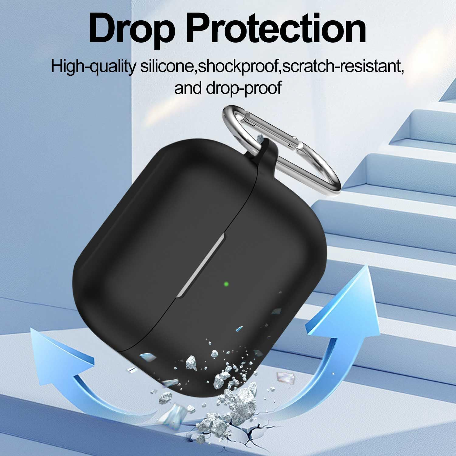 T Tersely Silicone Case Cover Compatible with Airpods 4(2024) - Premium Silicone with Hook, Supports Wireless Charging, Shockproof Protection - Black image number 7