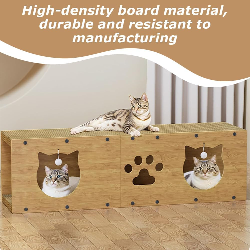 TOMVAES Cat Tunnel Scratcher, Durable Wooden Mog Play Tunnel with Scratching Board, for Indoor Cats Climbing, Sleeping, Playinteractive Toy (24 X 24 X 100 CM) image number 2