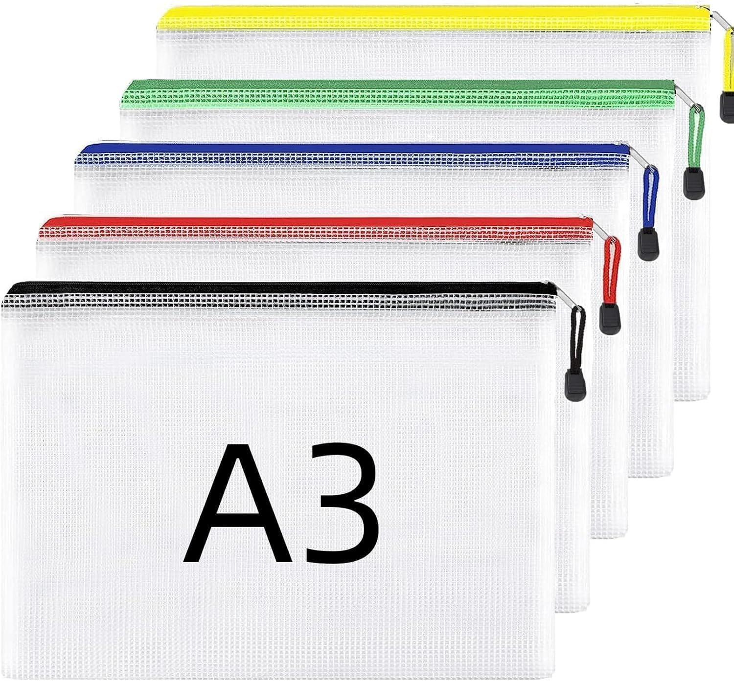 A3 Plastic Wallets Folders - 5PCS Zip Lock Bags Document Zipper File for School Office Supplies, Household, Cosmetics, Cross Stitch, Puzzles & Games Storage image number 4