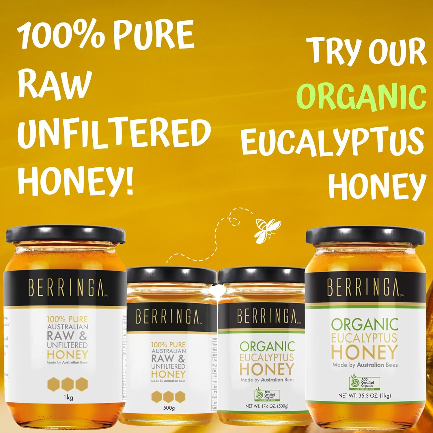 Berringa Certified ORGANIC Eucalyptus Honey 500G - Australian Raw Honey | Unfiltered | 100% Pure Genuine Locally Sourced | Cold Extracted | Non-Gmo Superfood | Gluten Free Food image number 1