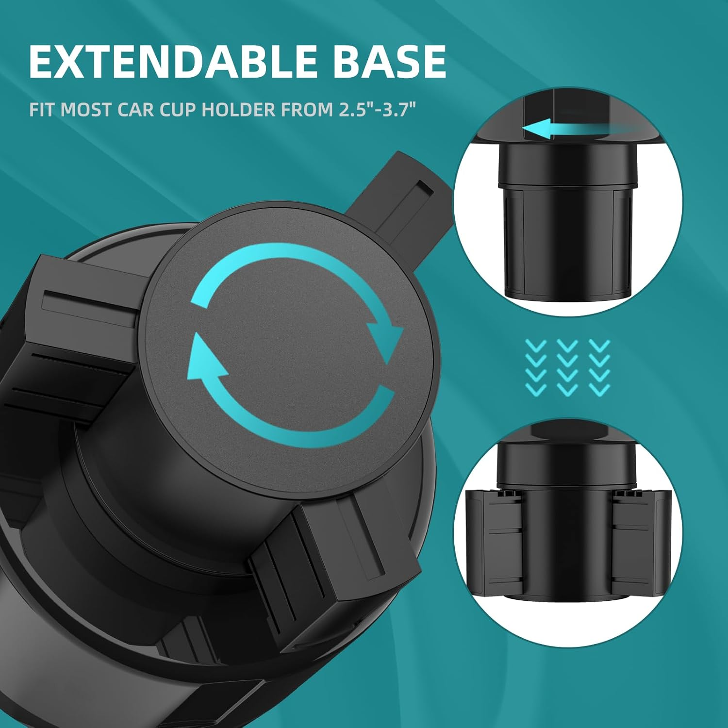 Car Cup Holder Expander, Cup Holder Extender with Expandable Insert, Fits Large Water Bottles 500-1400 ML (7.1-10.5 CM) image number 4