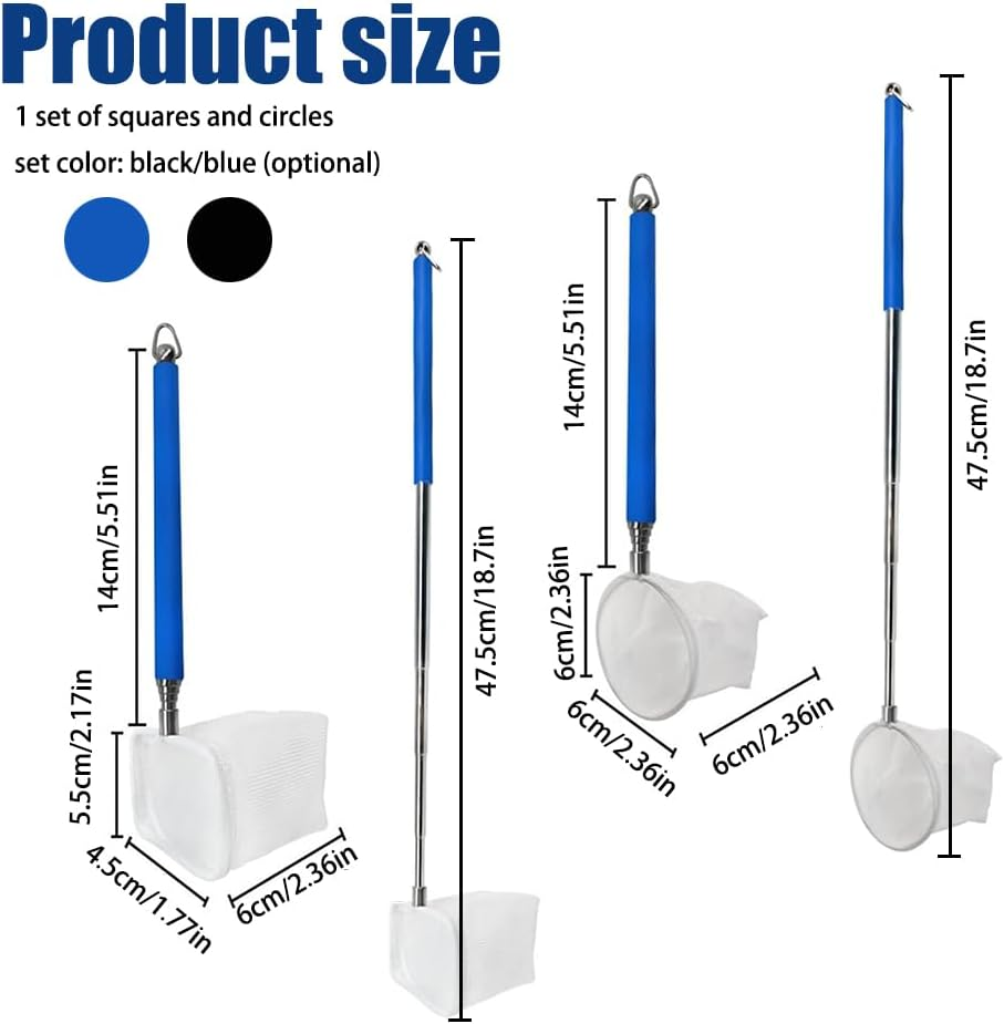 2Pcs Small Telescopic Shrimp Net for Aquarium & Fish Tank, Mini Telescopic Fish Net for Small Fish, Shrimp, Insect - Square & round Net Set, Easy to Use & Store - Black image number 3