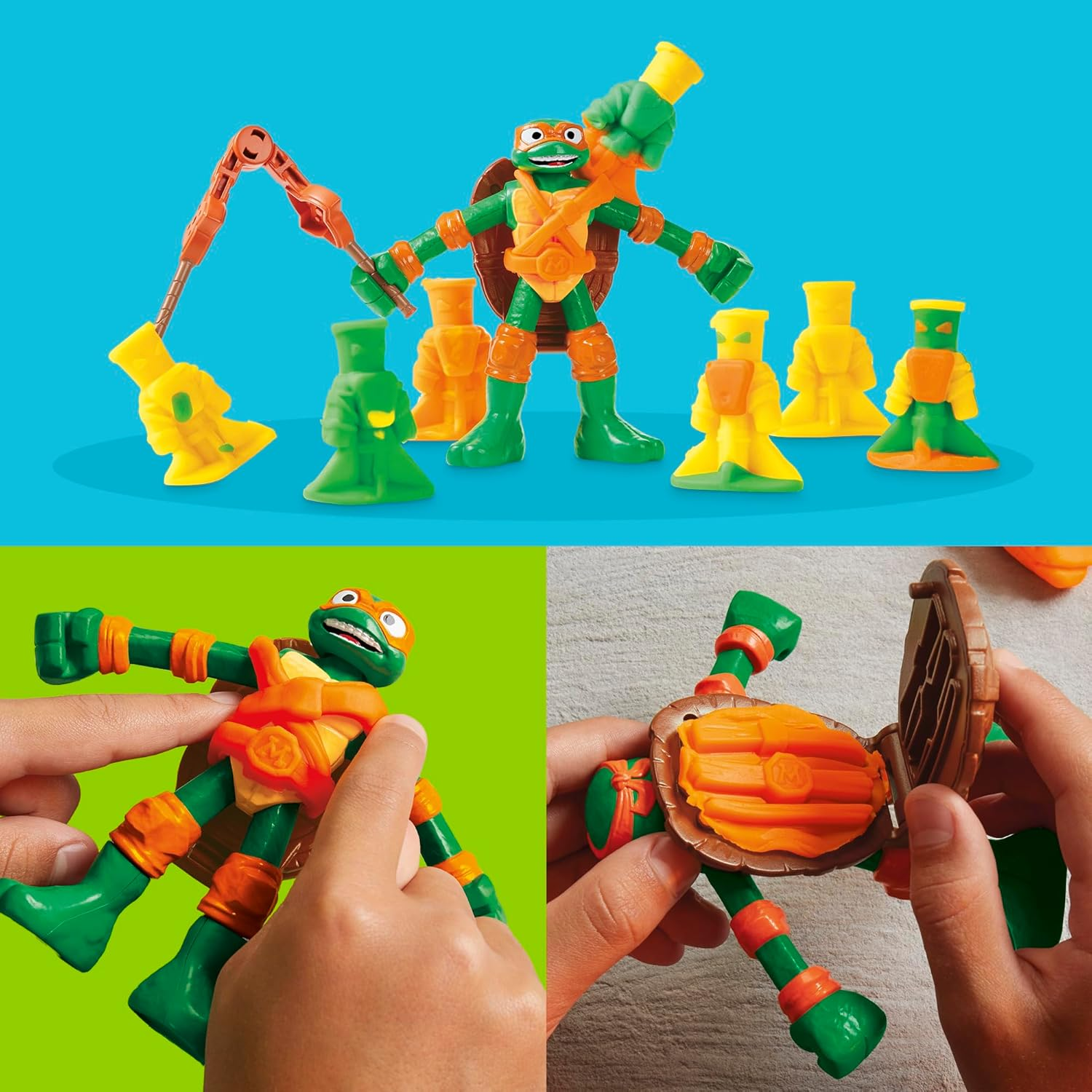 Play-Doh Teenage Mutant Ninja Turtles Slice & Blast Pizza Playset, Bendy 4 Inch Mikey Action Figure, Kids Arts & Crafts, TMNT Toys for Boys & Girls 4+ image number 2
