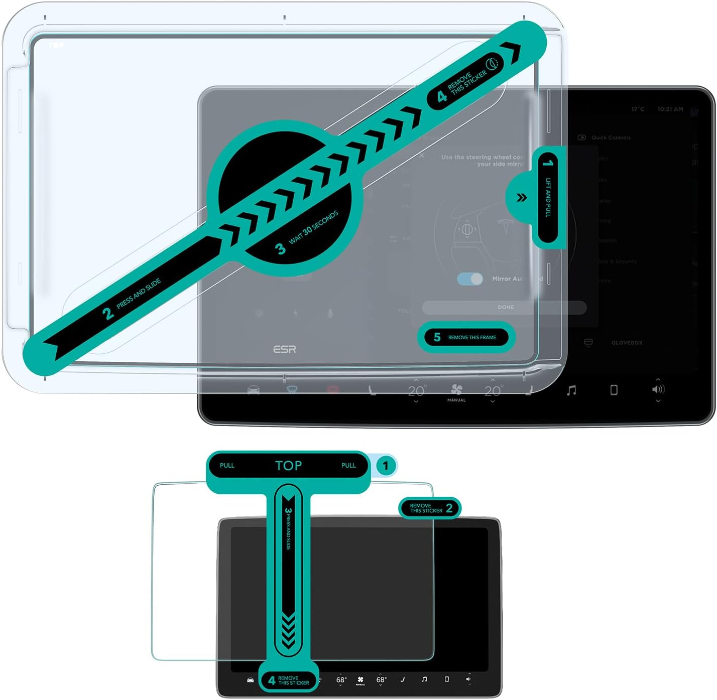 ESR for Tesla Model 3 Highland 2024 Screen Protector, Rear Seat Screen Tempered Protective Film image number 2