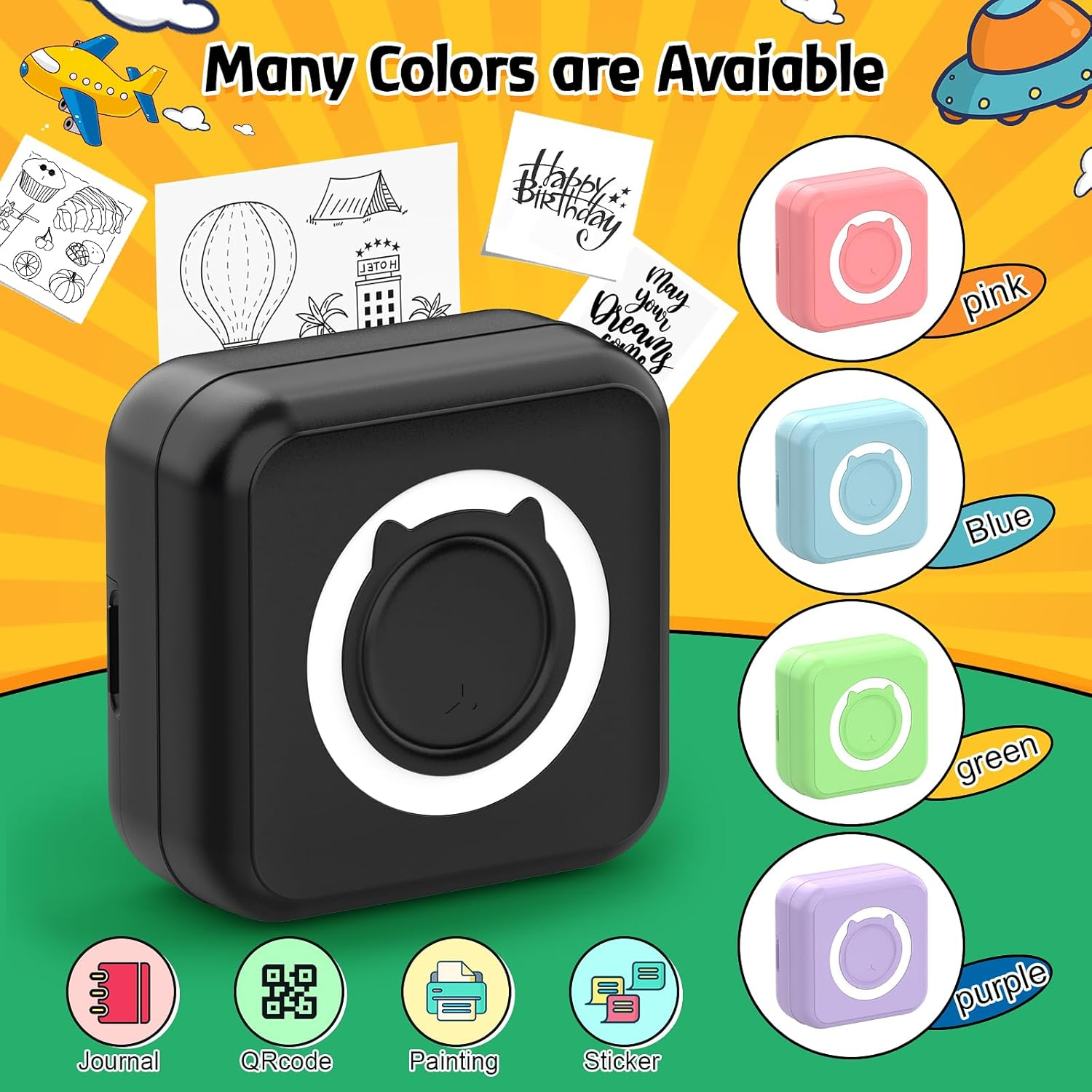 QYCHHJ Inkless Mini Printer for Iphone/Android/Tablet, Bluetooth Mini Thermal Printer with 8 Rolls Thermal Paper, Portable Sticker Printer for Study Notes Journal Memo Photo Picture, Black image number 2