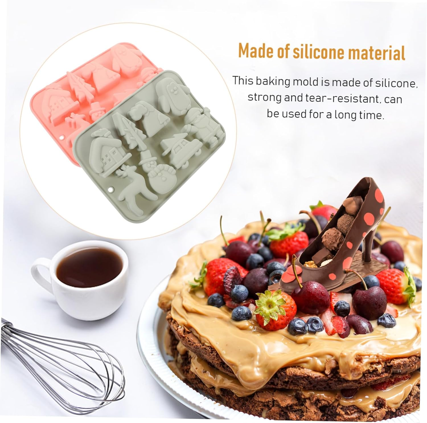 Ciieeo 2Pcs Christmas Silicone Mold Xmas Candy Sweet Mold Non-Stick Silicone Cookie DIY Christmas Treats Baking