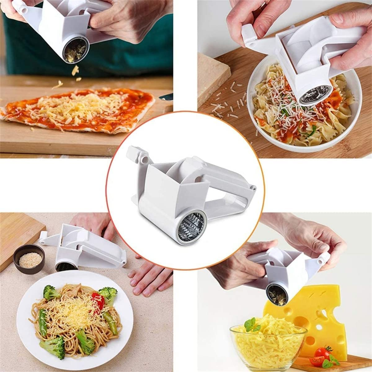 Hand-Operated Rotary Cheese Grater,Manual Handheld Cheese Cutter with Stainless Steel Drum, Hand Crank Kitchen Tool for Grating Hard Cheese, Chocolate, Nuts and More (White) image number 5