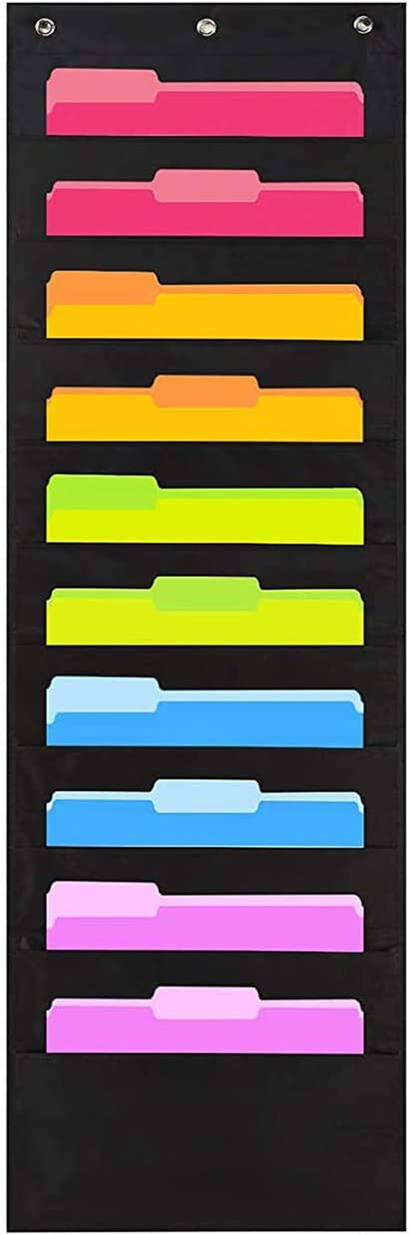 Black Storage Pocket Chart with 10 Pockets 3 over Door Hangers Included Hanging Wall File Organize image number 5