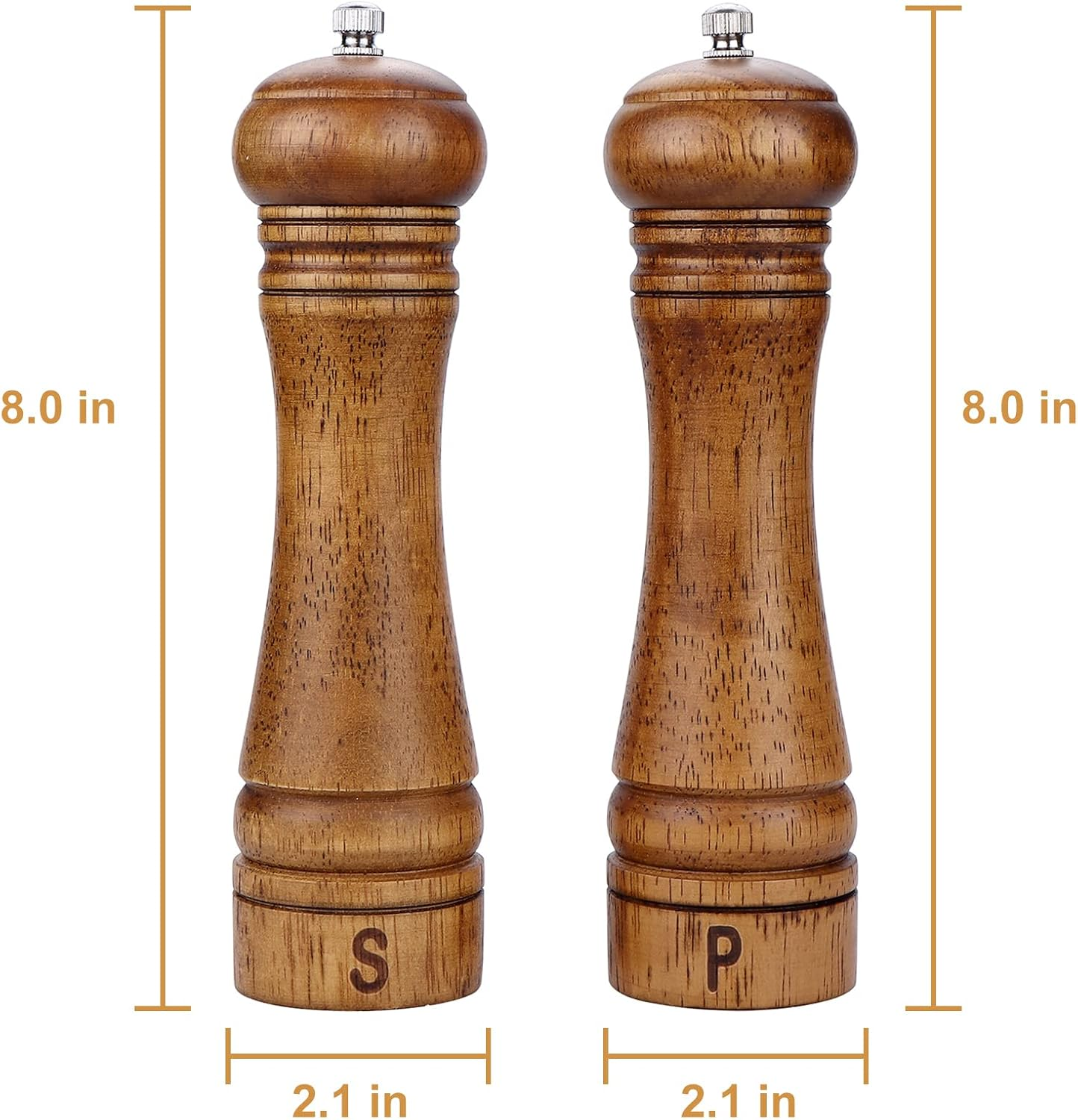 Wood Pepper Grinder Pepper Mill,Adjustable Coarseness 8 Inch Wooden Peppermill, Ceramic Grinding Mechanism Salt Mill Refillable (2 Pack) image number 1