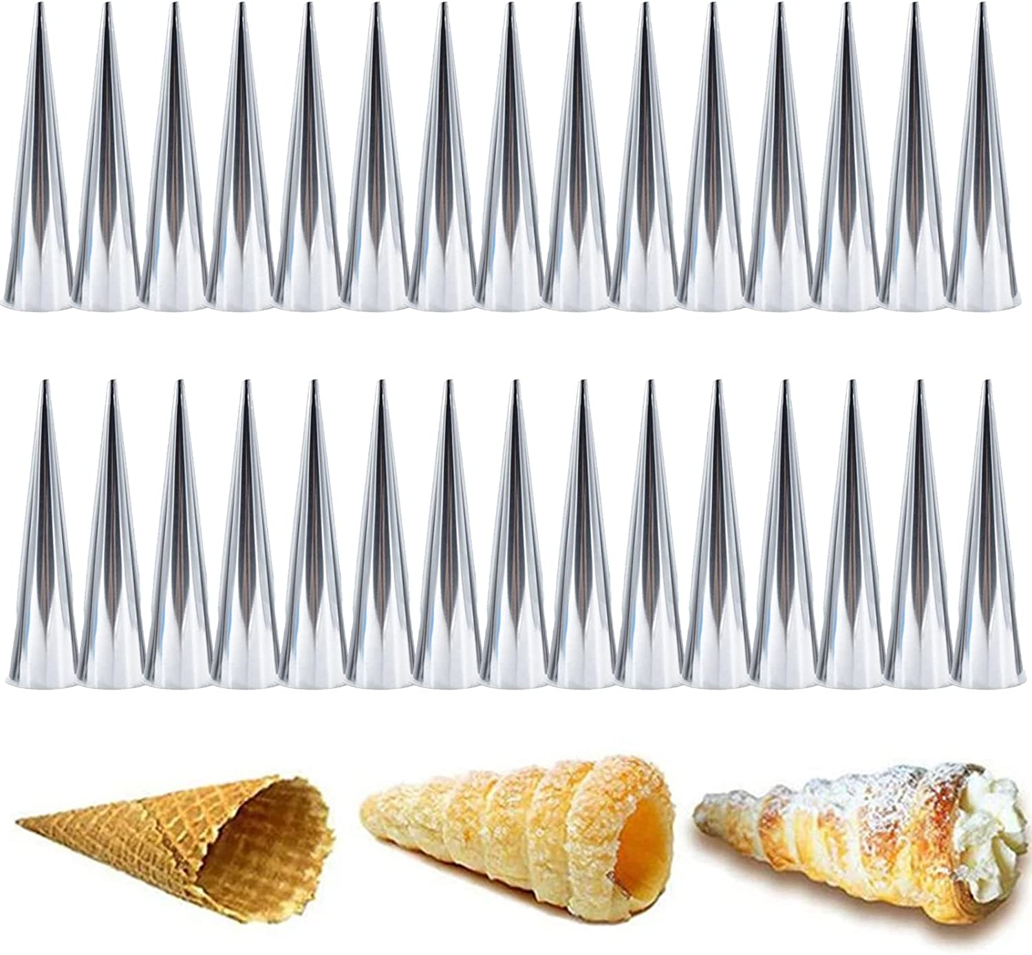 30 PCS Non-Stick Large Stainless Steel Cream Horn Molds - 5" Big Size for DIY Cooking Danish Pastry, Lady Lock Form, Croissant Roller, Ice Cream Egg Roll image number 2