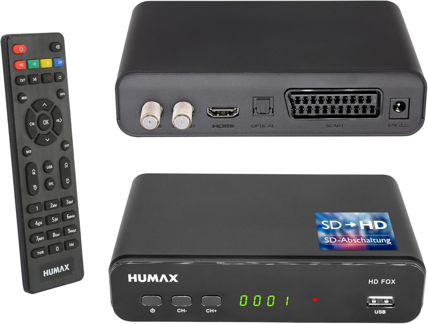 Humax Digital HD Fox Digital HD Satellite Receiver 1080P Digital HDTV Satellite Receiver with 12V Power Supply Camping - Astra Pre-Installed - HDMI, SCART, DVB-S/S2 PVR Ready image number 2