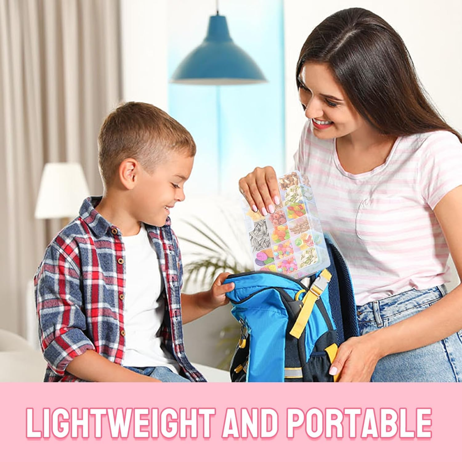 Travel Snack Box with 18 Compartments - Removable Portable Clear Container with Multi Trays for Plane, Kids (20X16X3Cm) image number 3